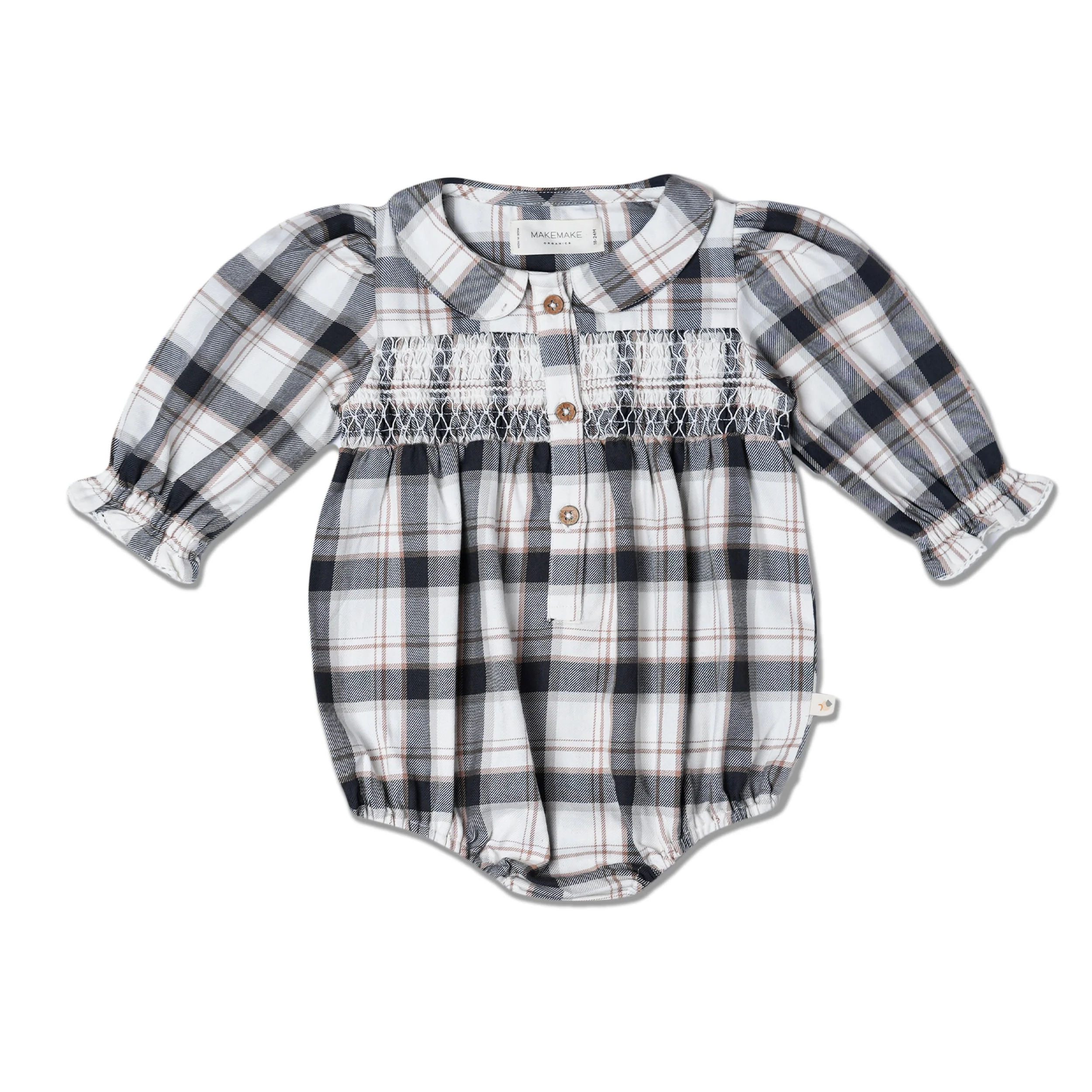 Organic Smocked Bubble Romper - Plaid Checks - Image 2
