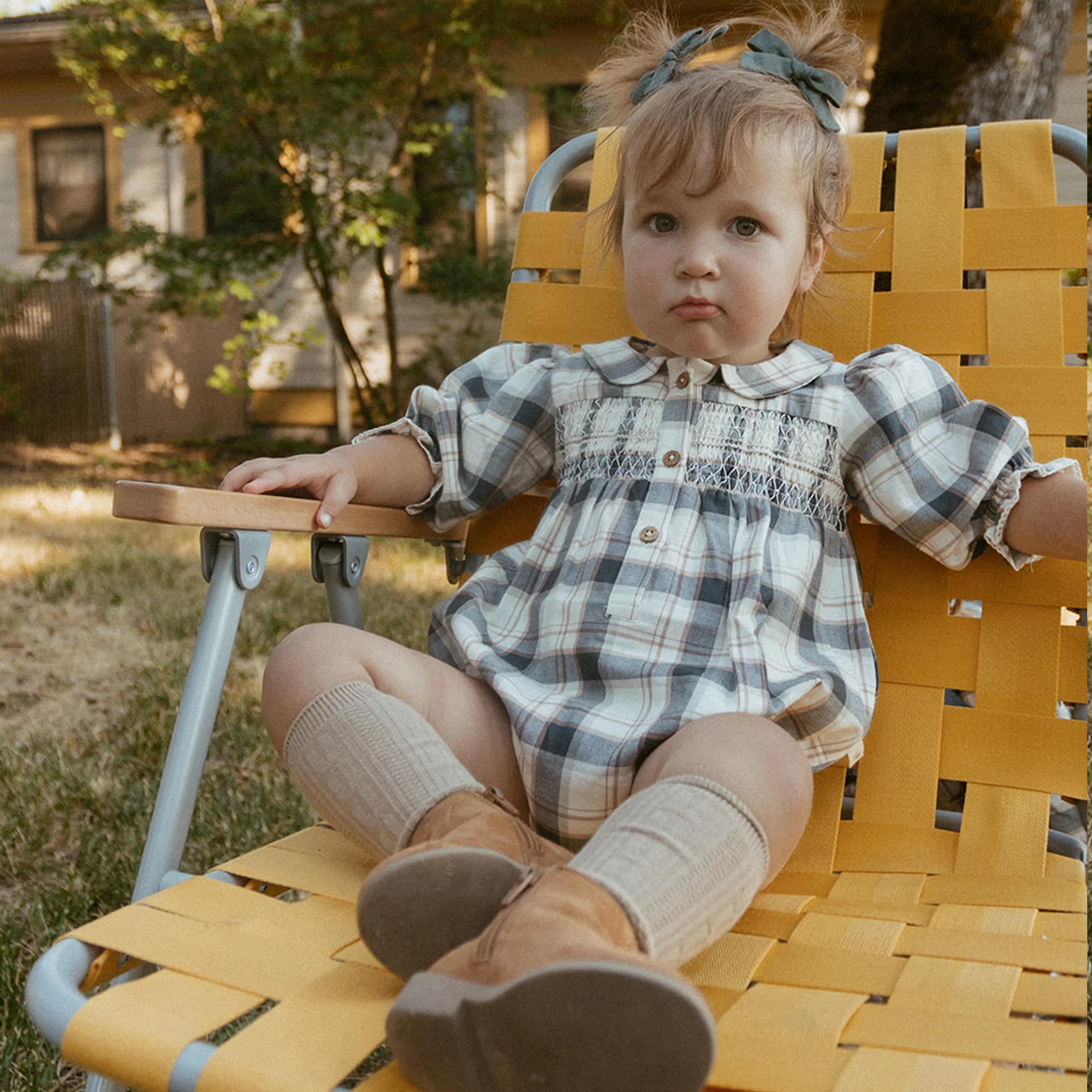 Organic Smocked Bubble Romper - Plaid Checks - Image 3