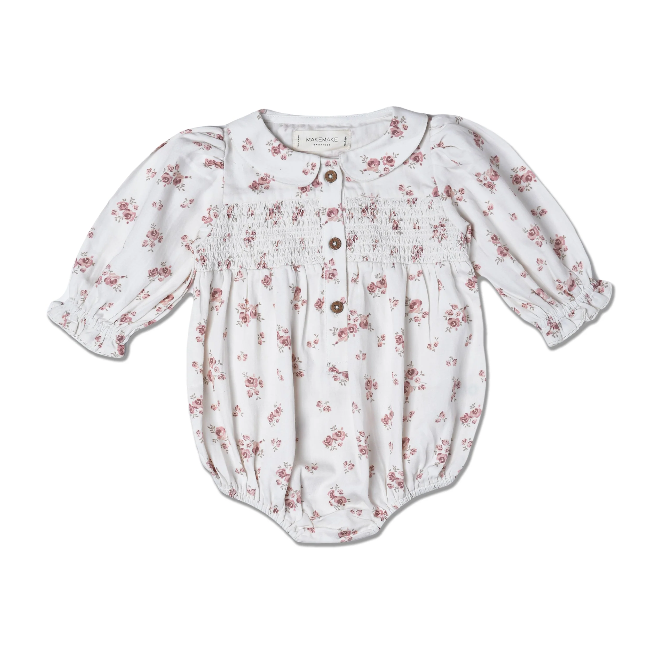 Organic Smocked Bubble Romper - Rustic Rose - Image 2