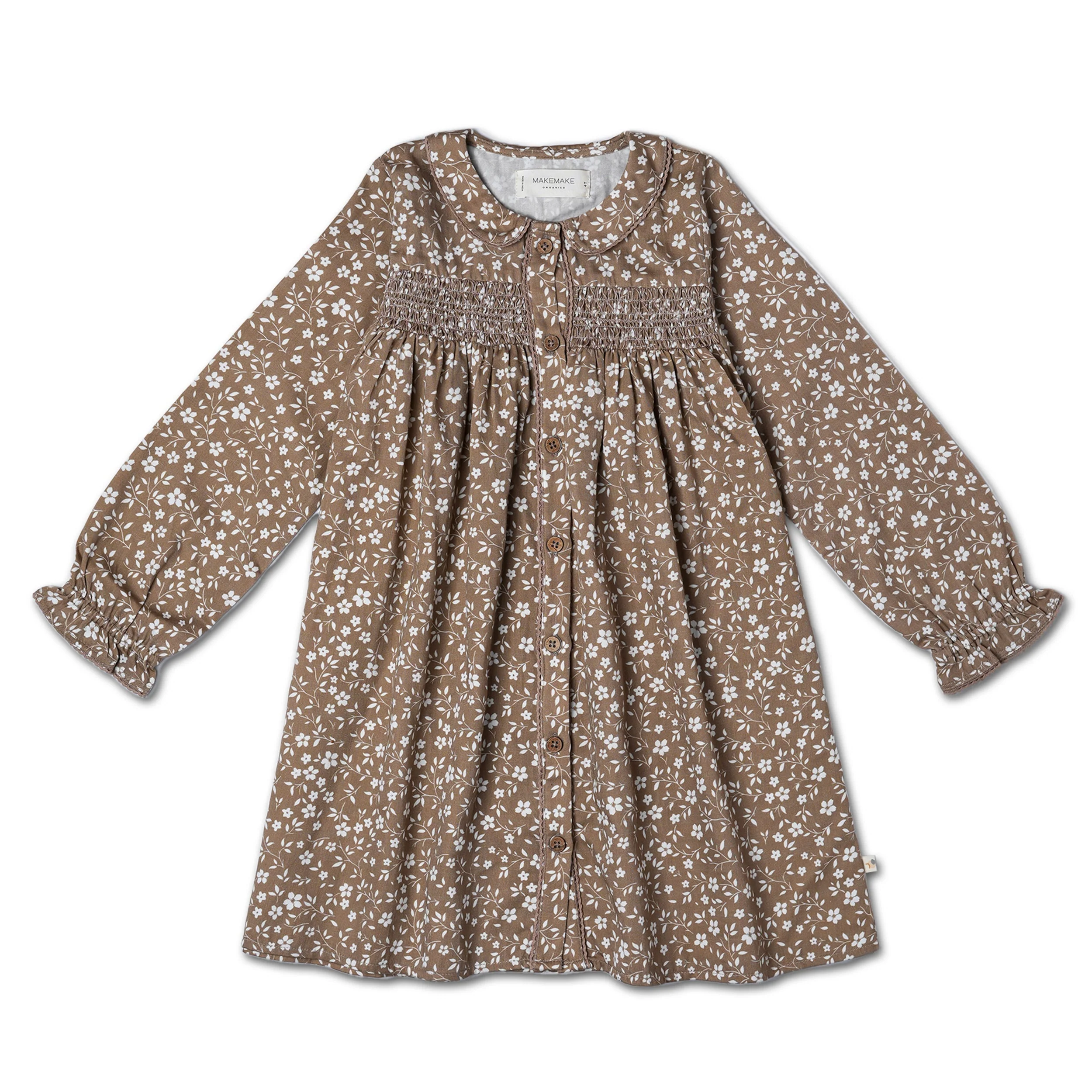 Organic Smocked Button Dress - Harvest - Image 2