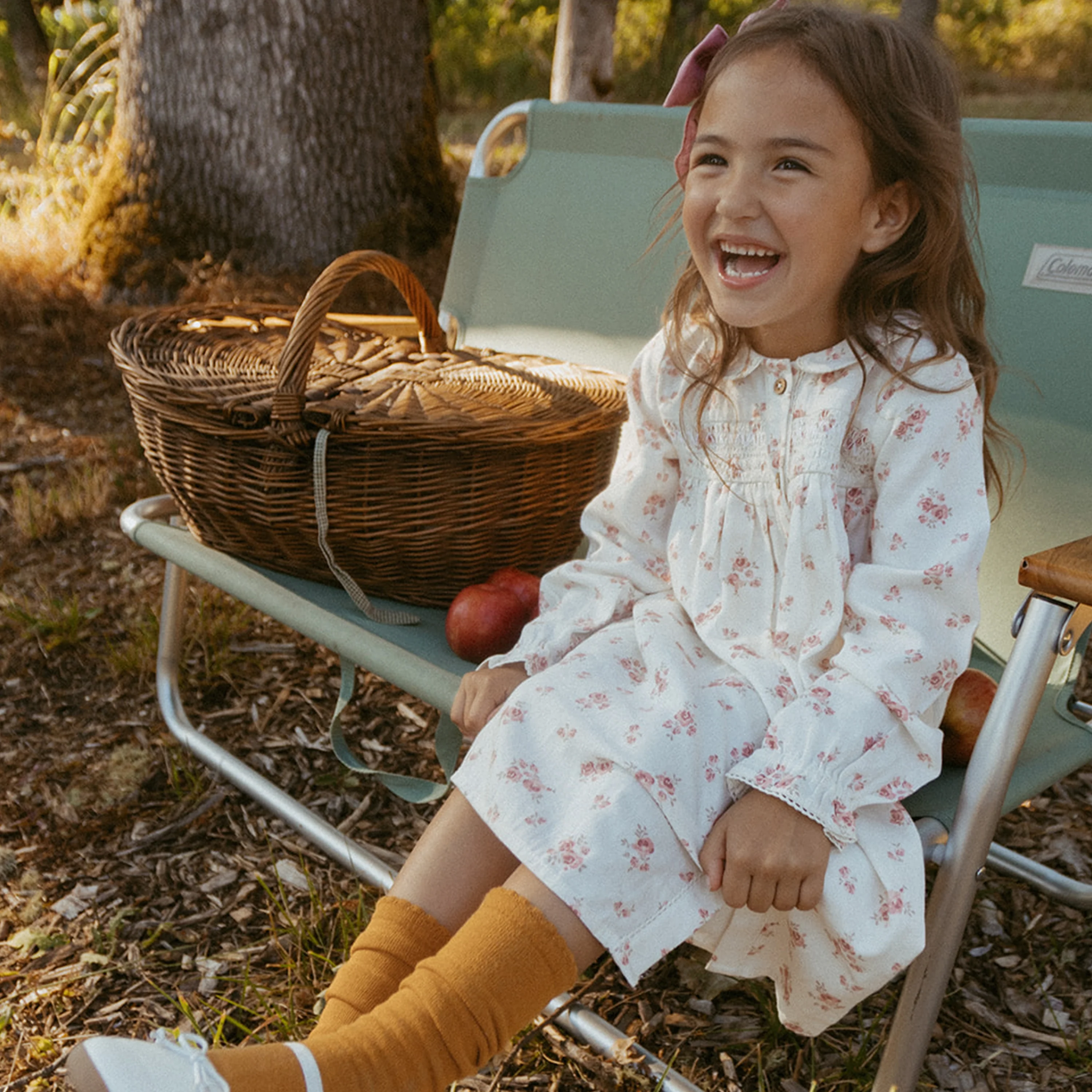 Organic Smocked Button Dress - Rustic Rose