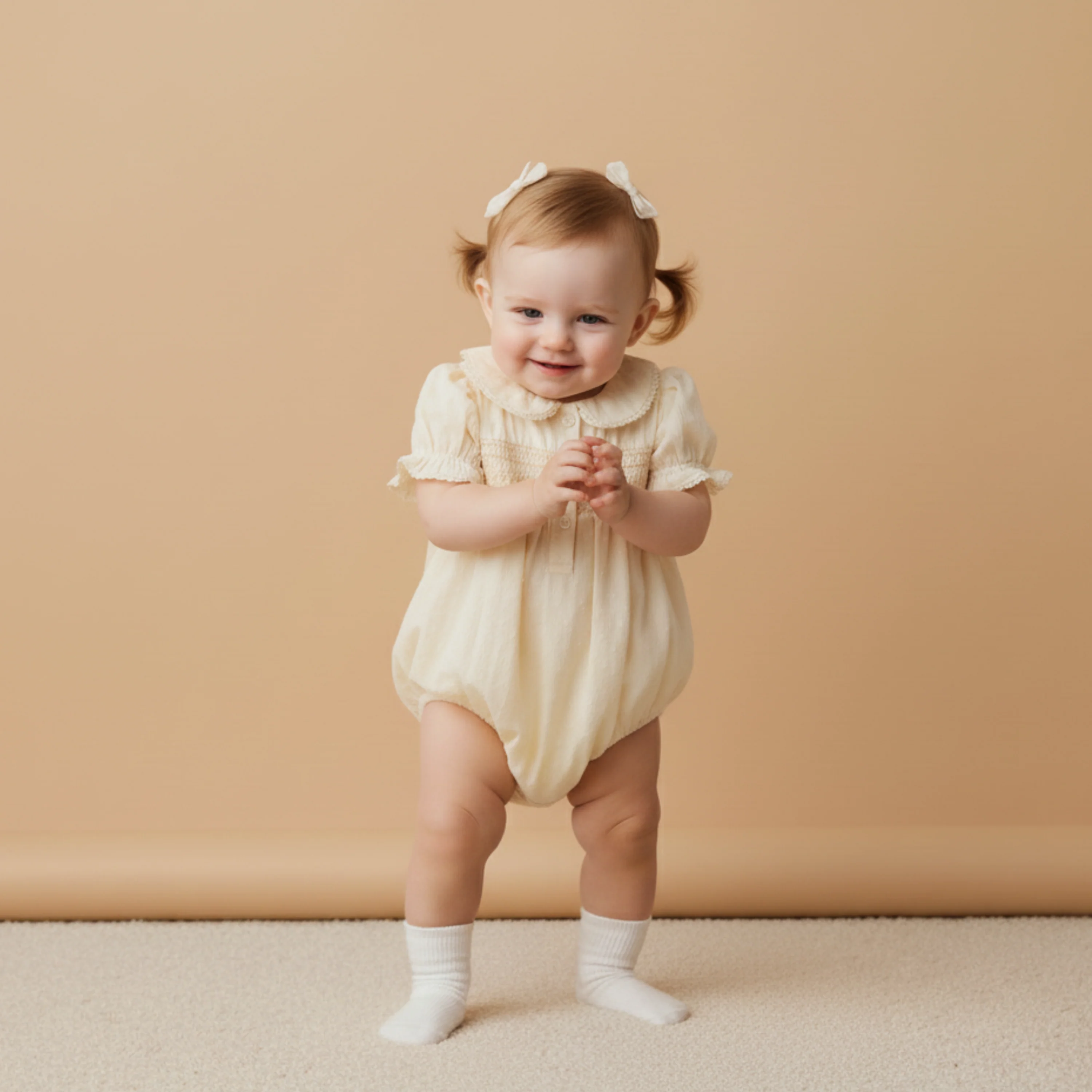 Organic Smocked Button Romper - Butter Yellow