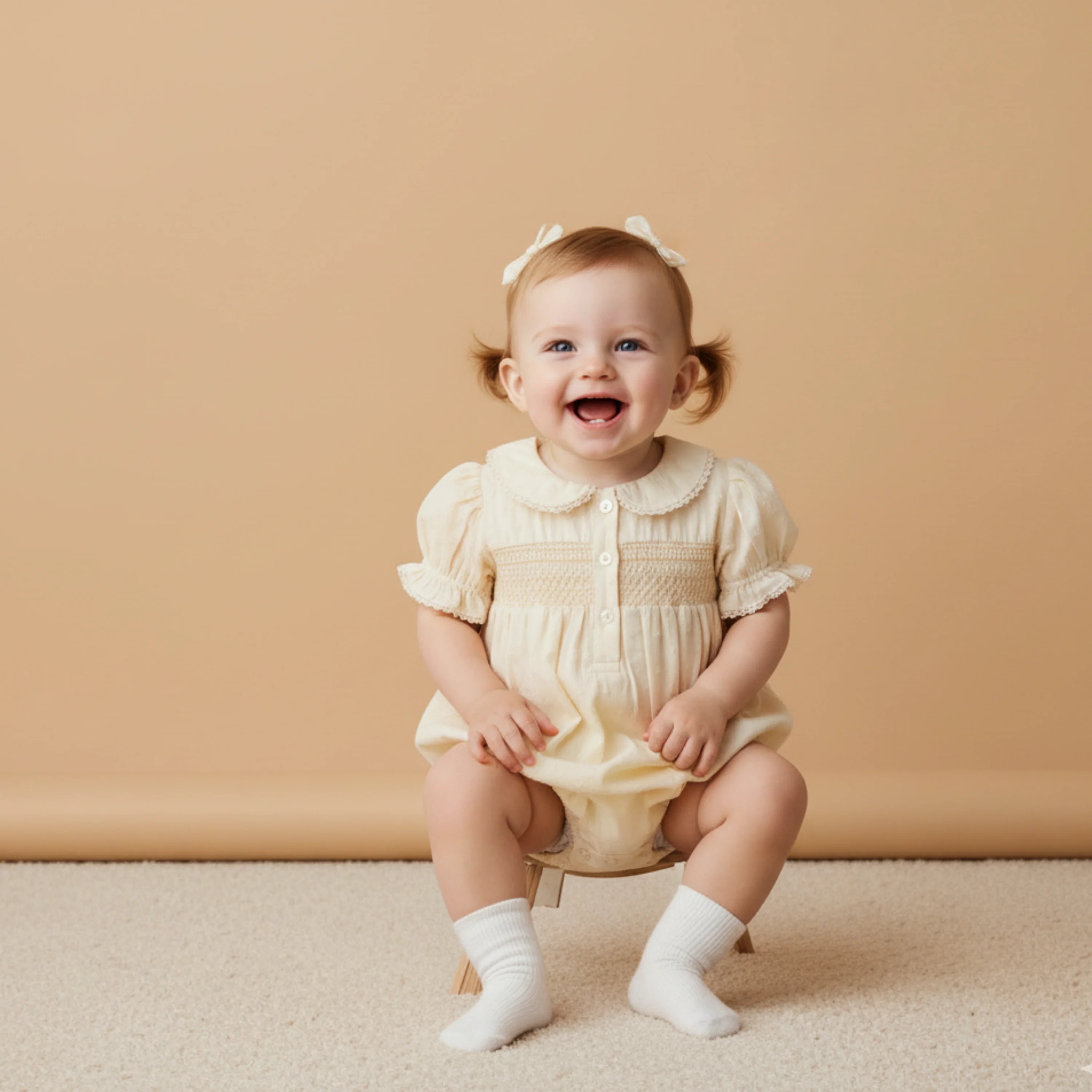 Organic Smocked Button Romper - Butter Yellow - Image 3