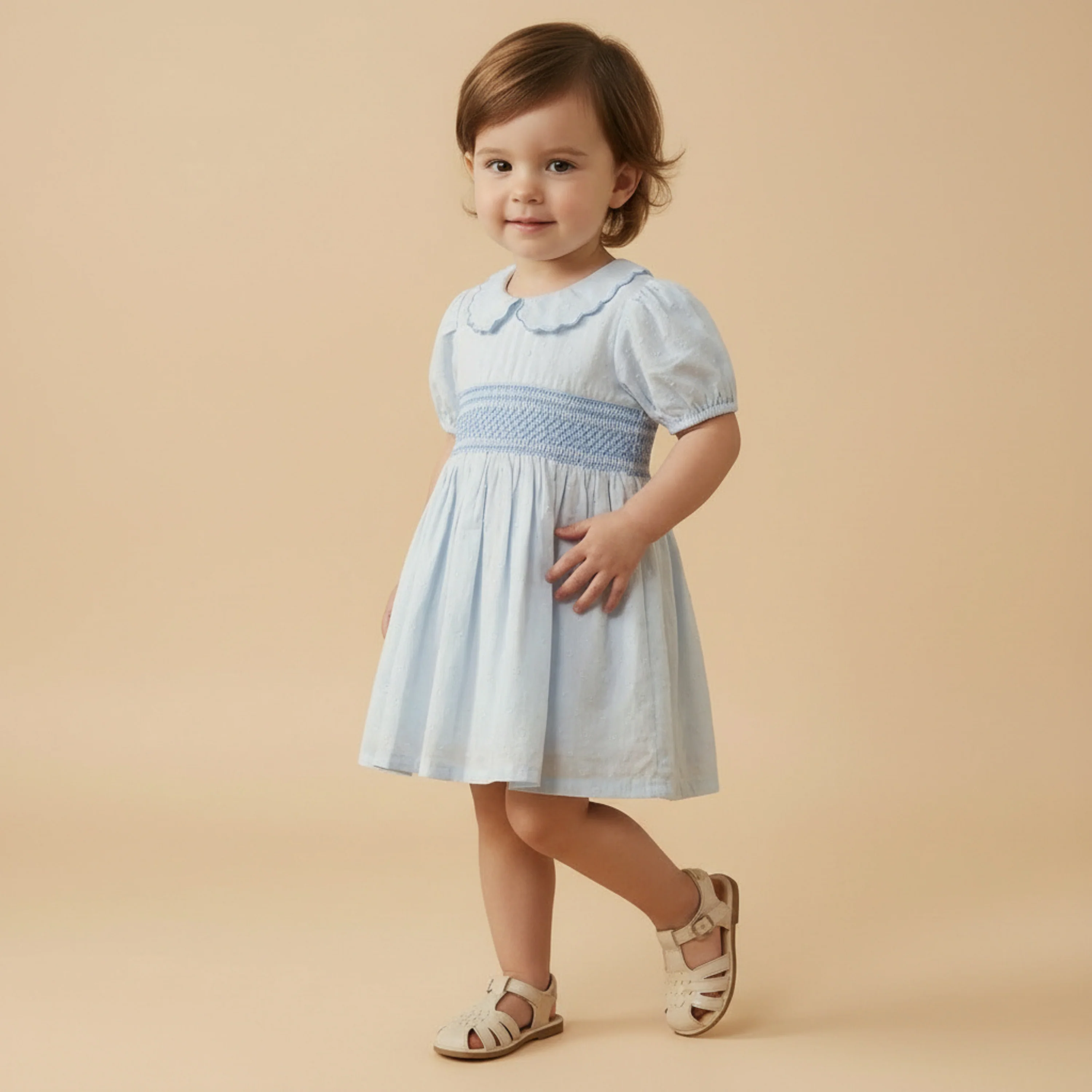 Organic Smocked Collar Dress - Light Blue - Image 3