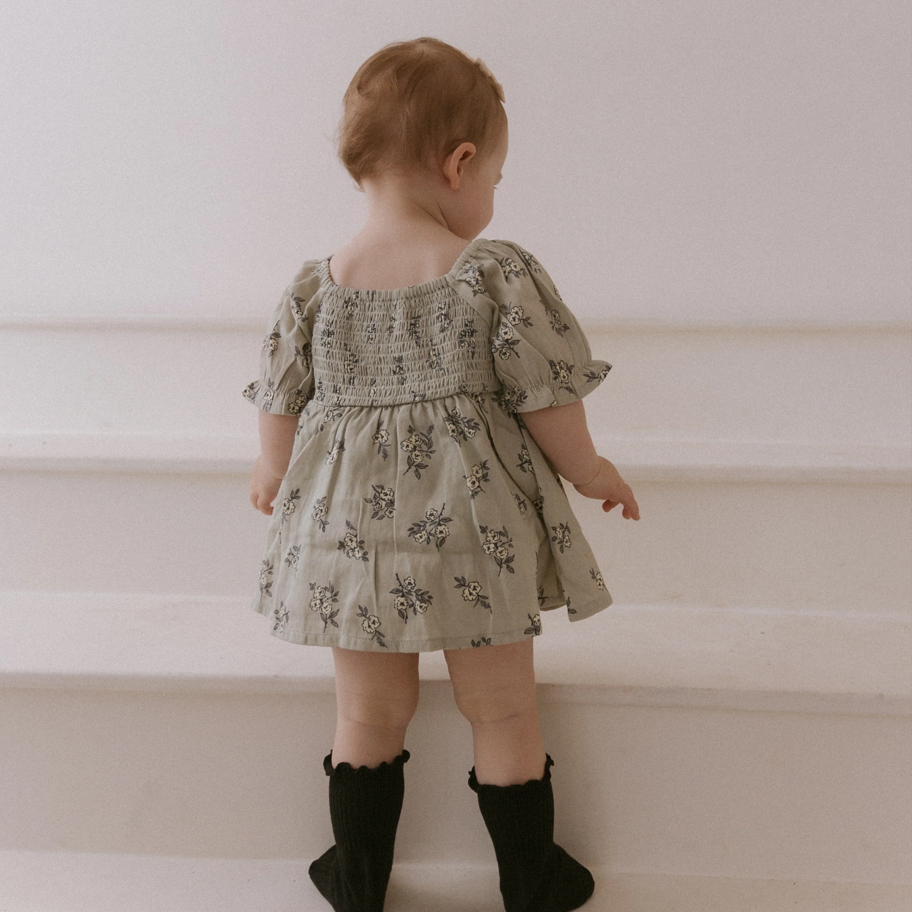 Organic Smocked Dress W/ Bloomers - Sage Bloom - Image 3