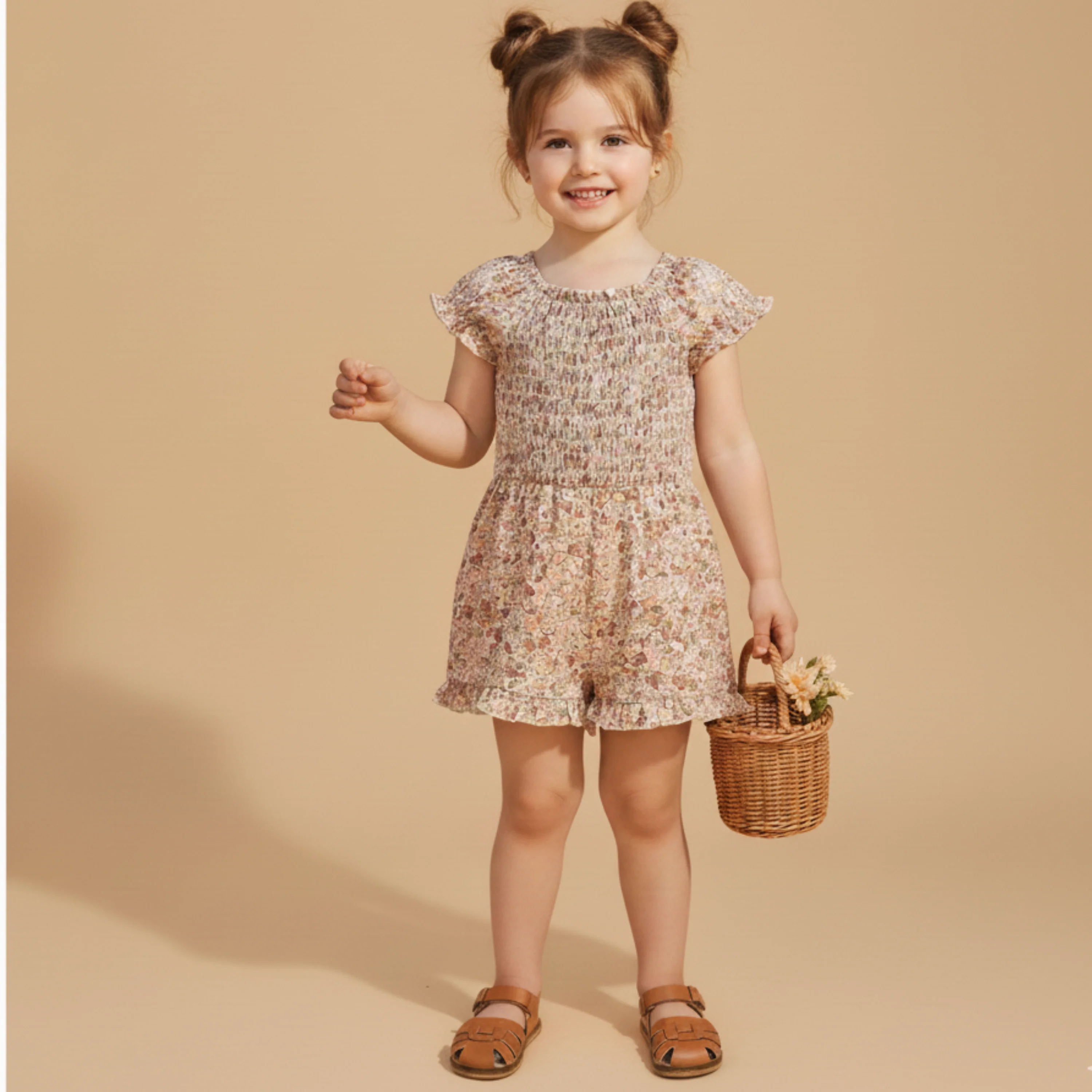 Organic Smocked Jumpsuit - Pastel Bloom - Image 4