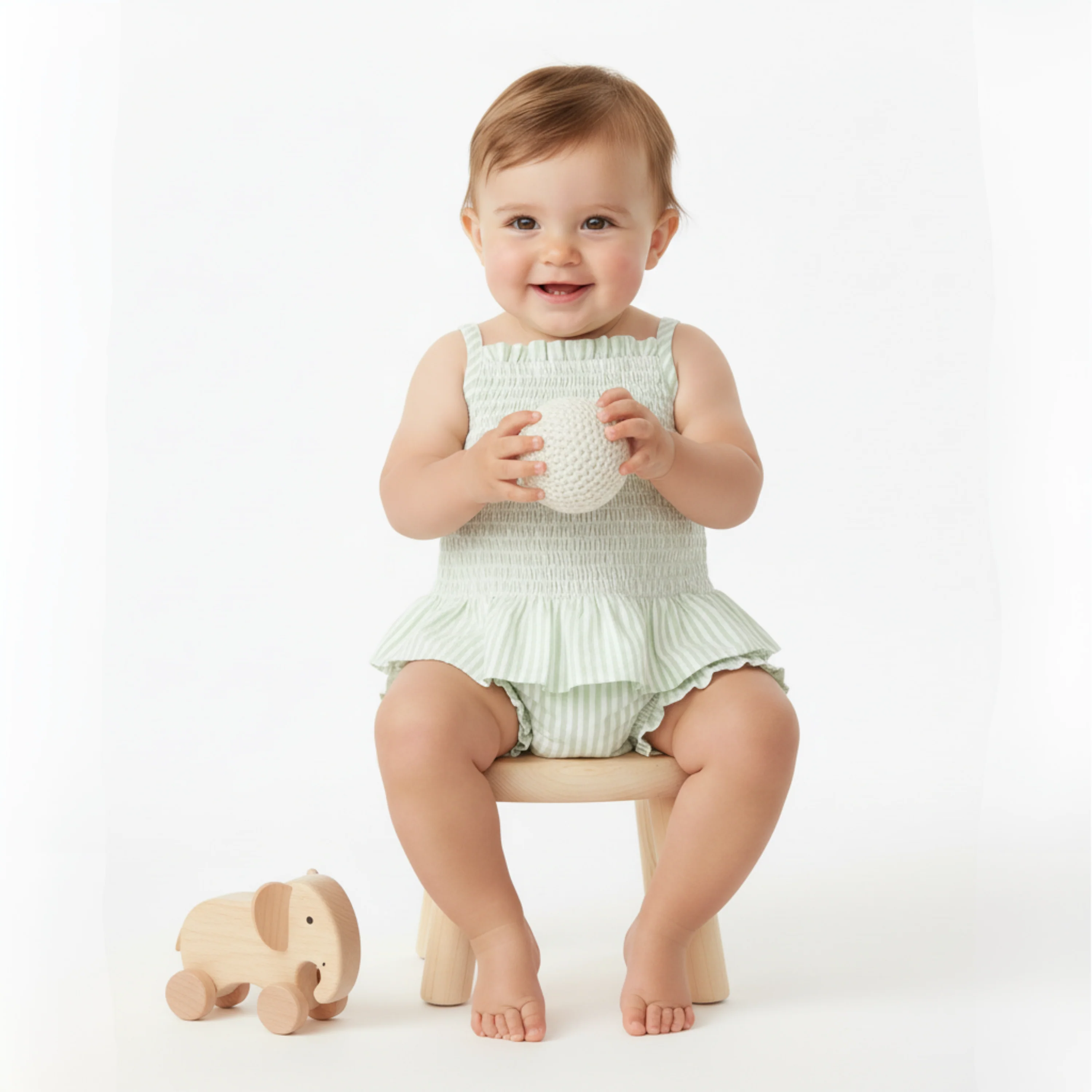 Organic Smocked Top And Bloomer Set - Basil Stripes - Image 3