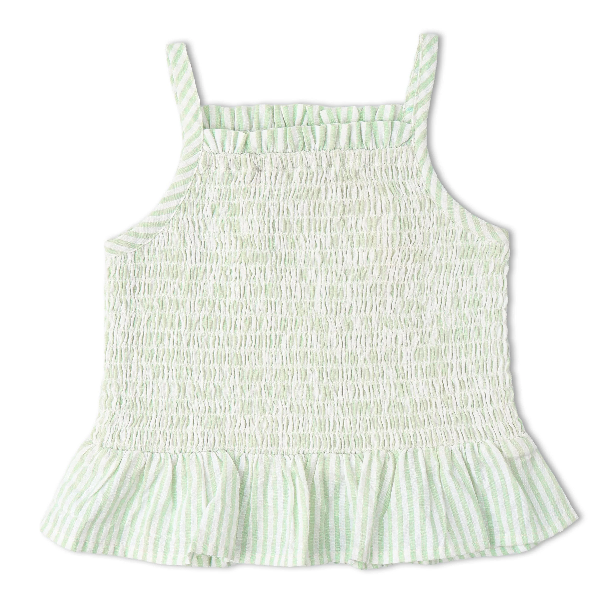 Organic Smocked Top And Bloomer Set - Basil Stripes - Image 4