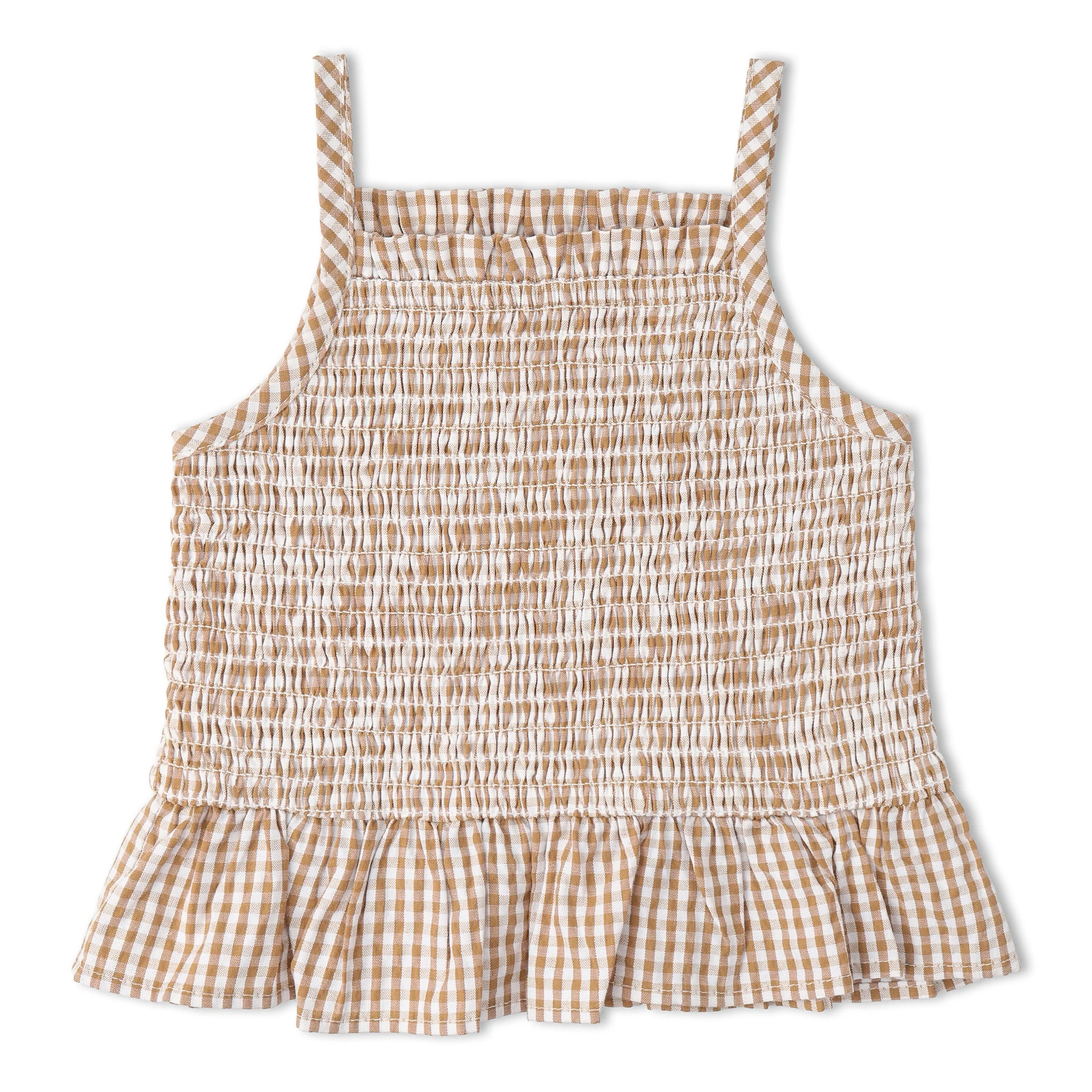 Organic Smocked Top And Bloomer Set - Caramel Check - Image 4