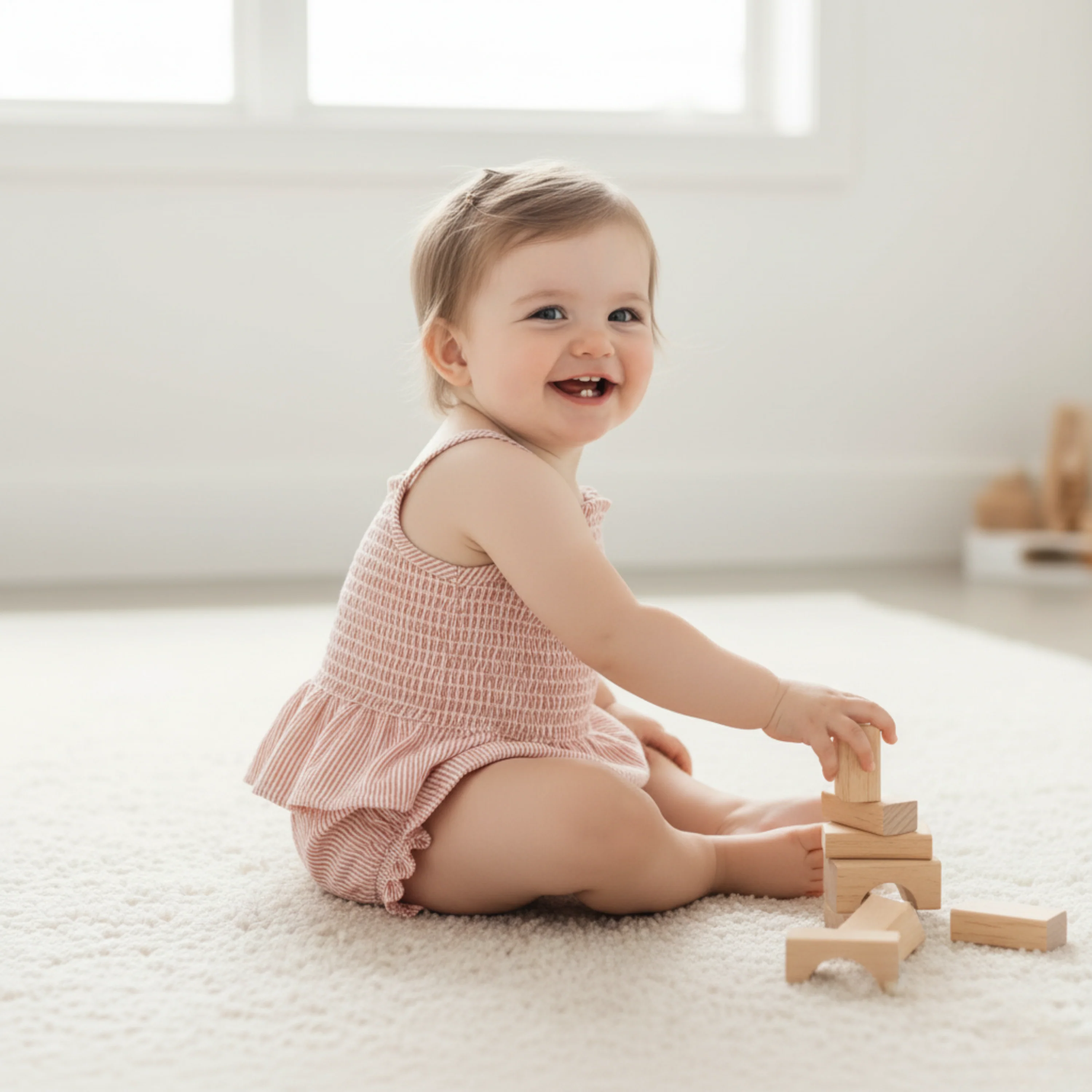 Organic Smocked Top And Bloomer Set - Coral Stripes - Image 3