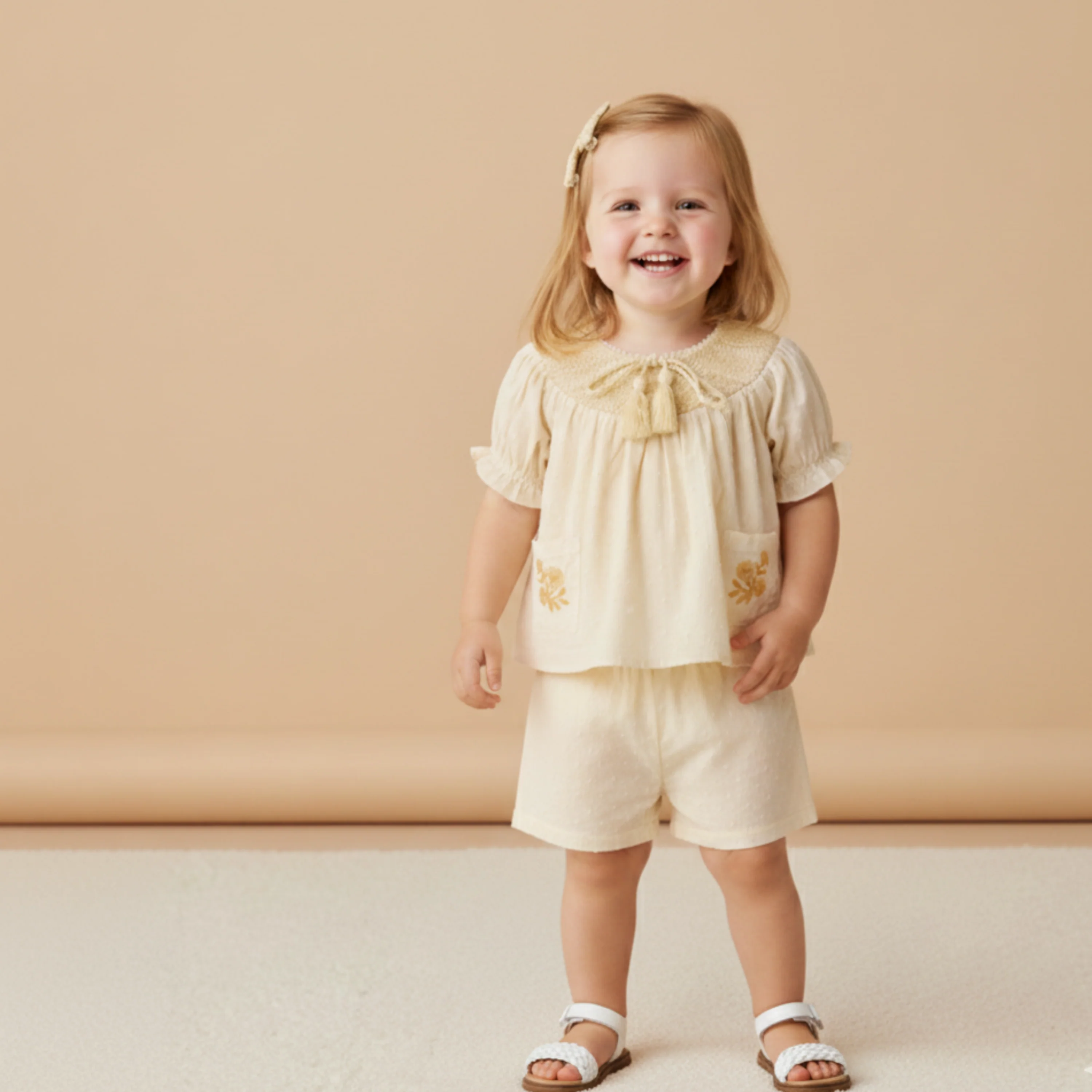 Organic Smocked Top & Shorts Set - Butter Yellow - Image 3