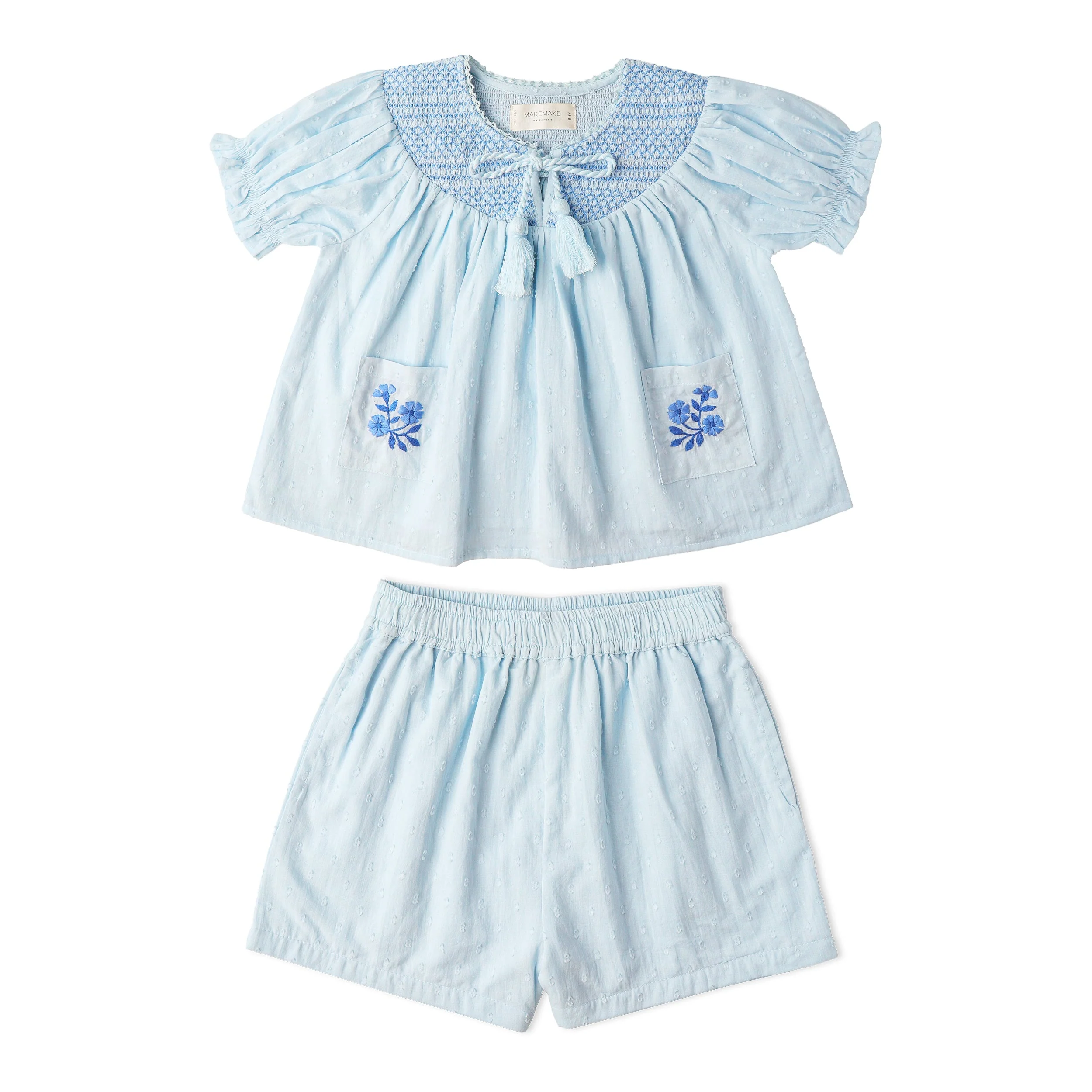 Organic Smocked Top & Shorts Set - Light Blue - Image 2