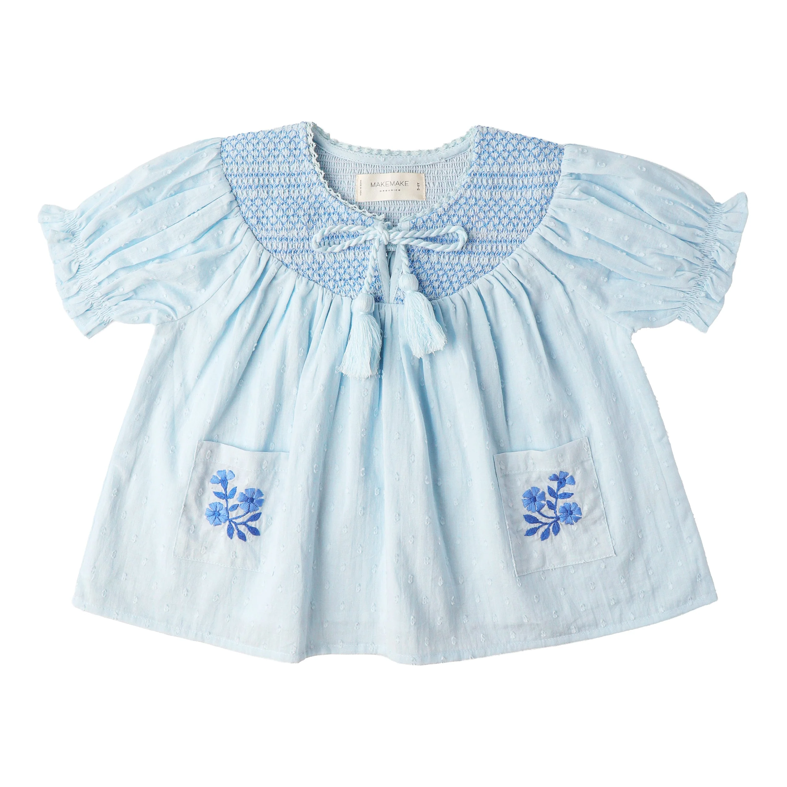Organic Smocked Top & Shorts Set - Light Blue - Image 5