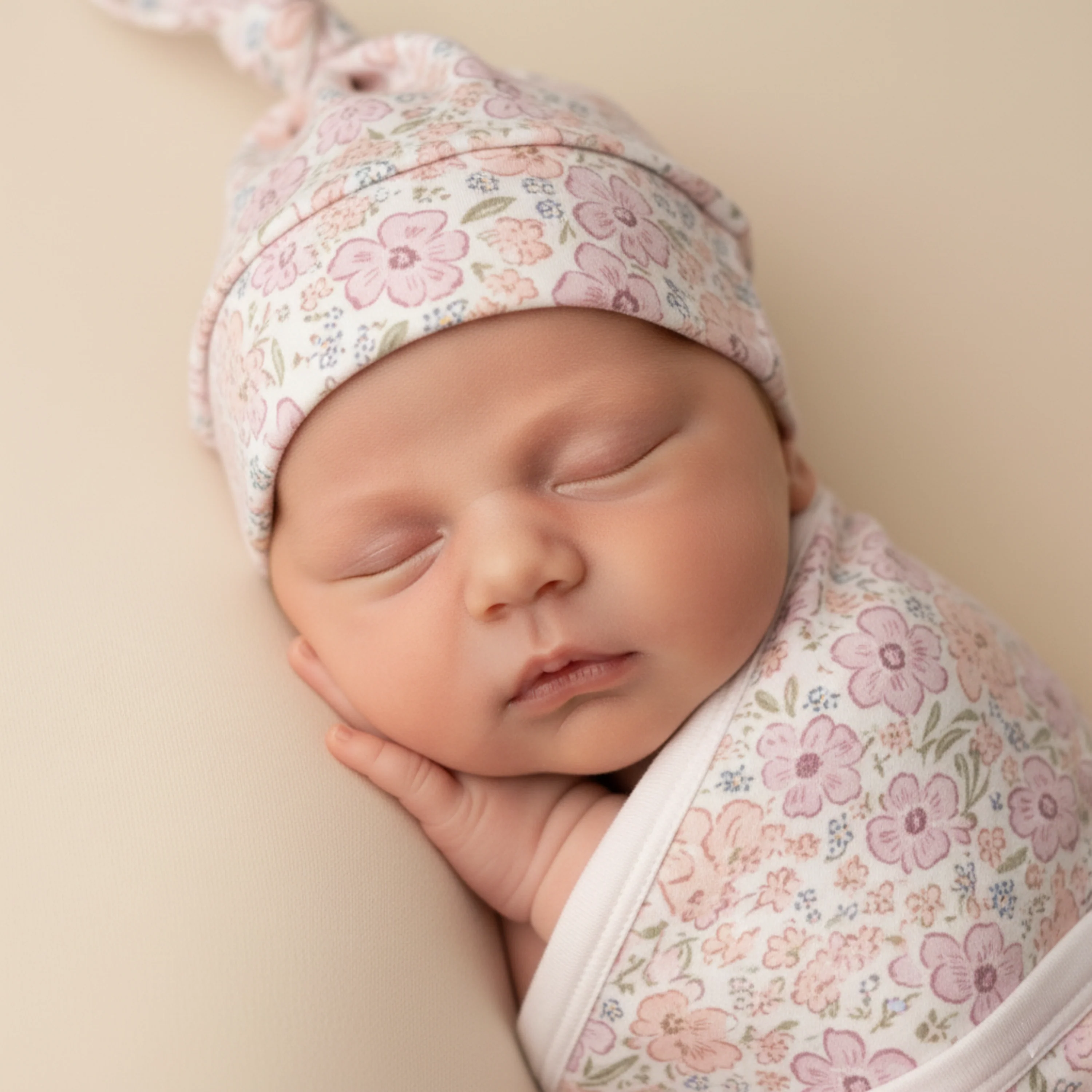 Organic Swaddle Blanket & Hat Set - Peony - Image 3