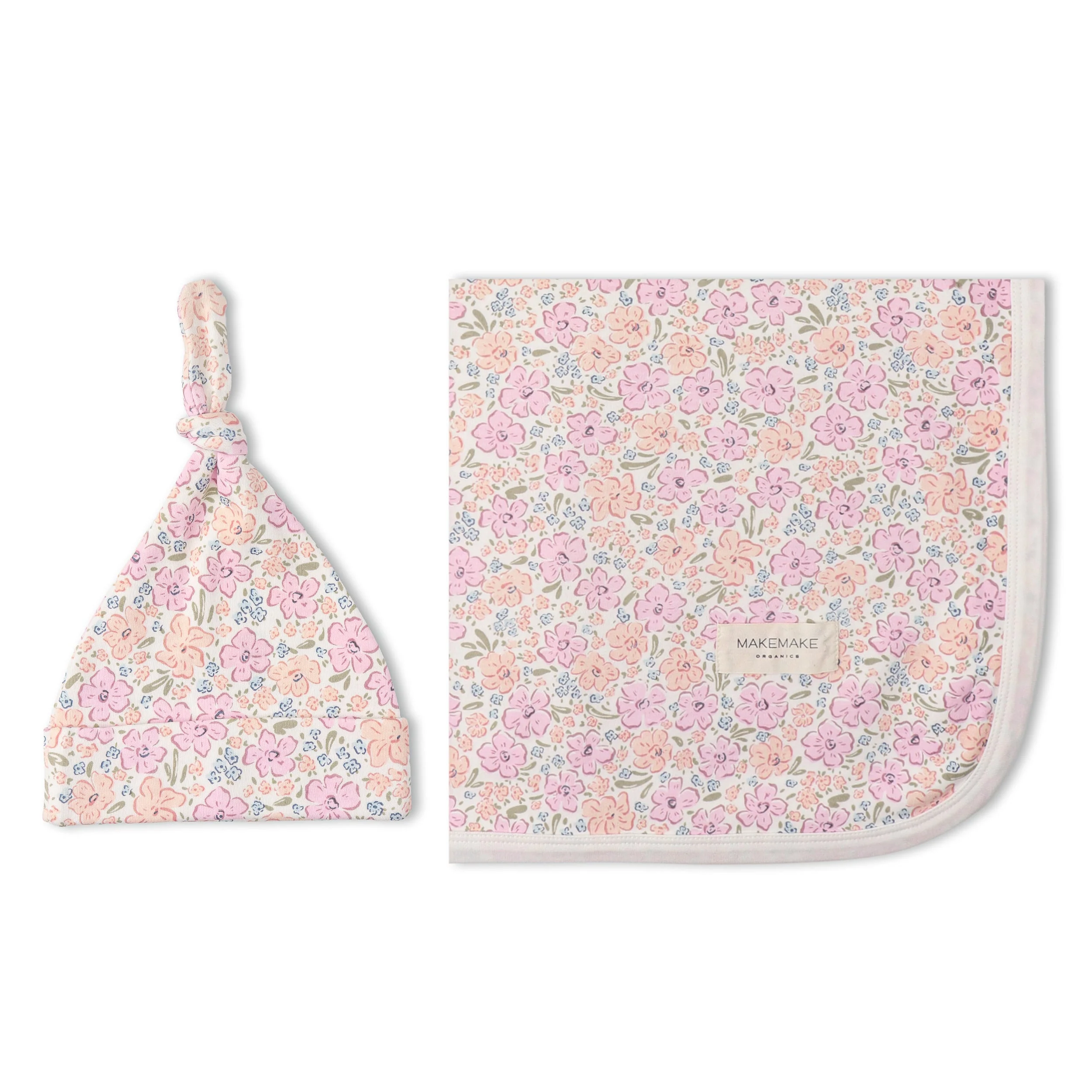 Organic Swaddle Blanket & Hat Set - Peony - Image 4