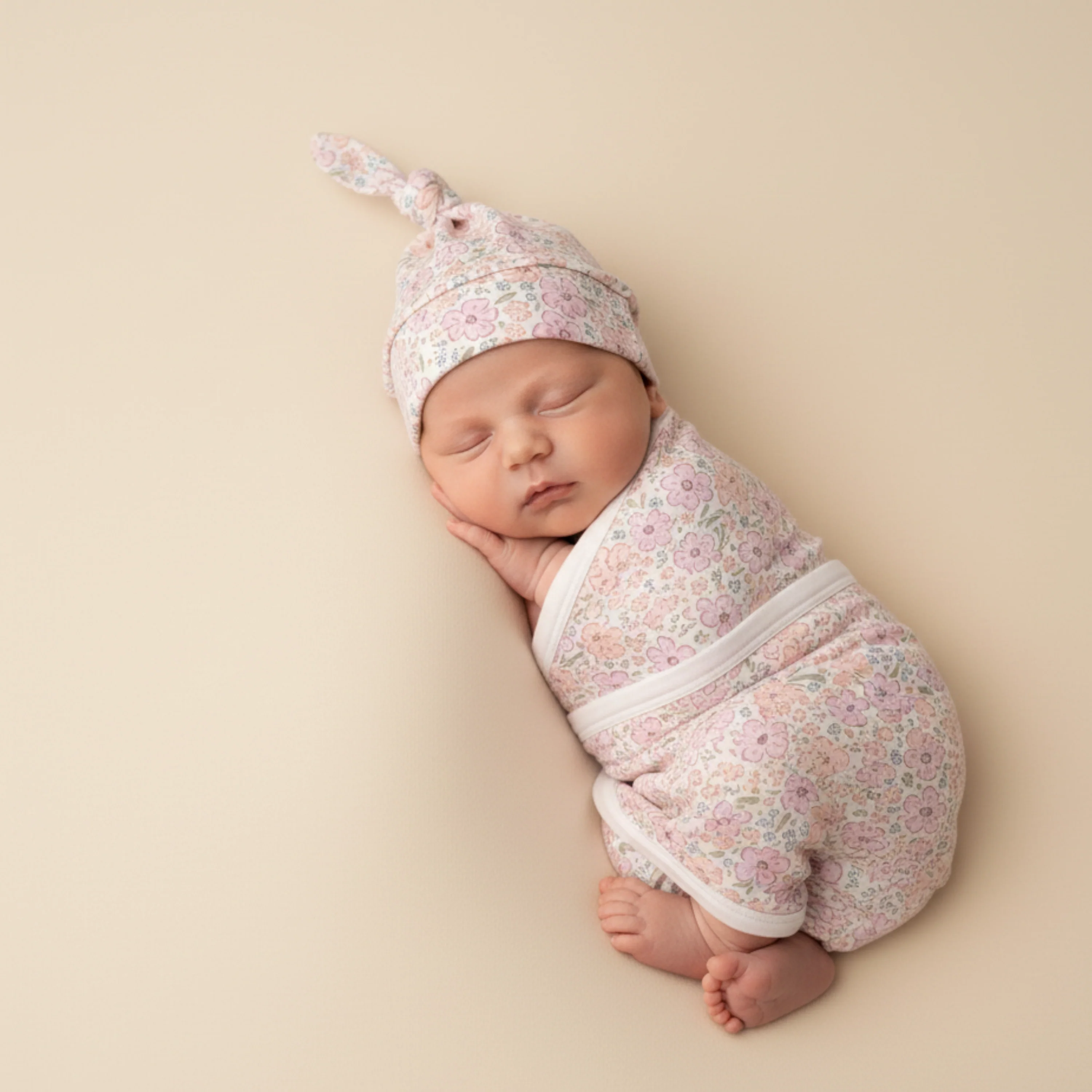 Organic Swaddle Blanket & Hat Set - Peony - Image 5