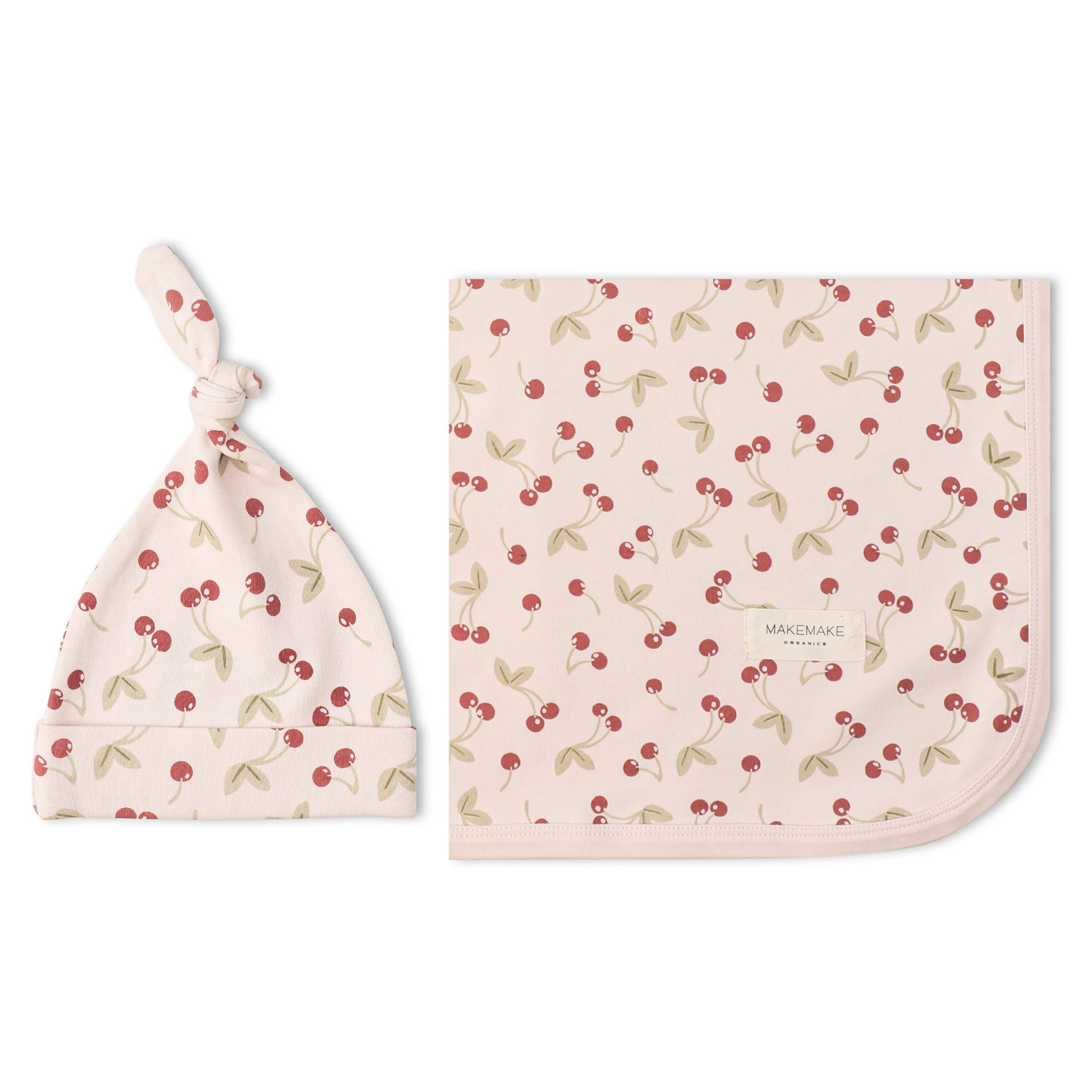 Organic Swaddle Blanket & Hat Set - Cherry - Image 4