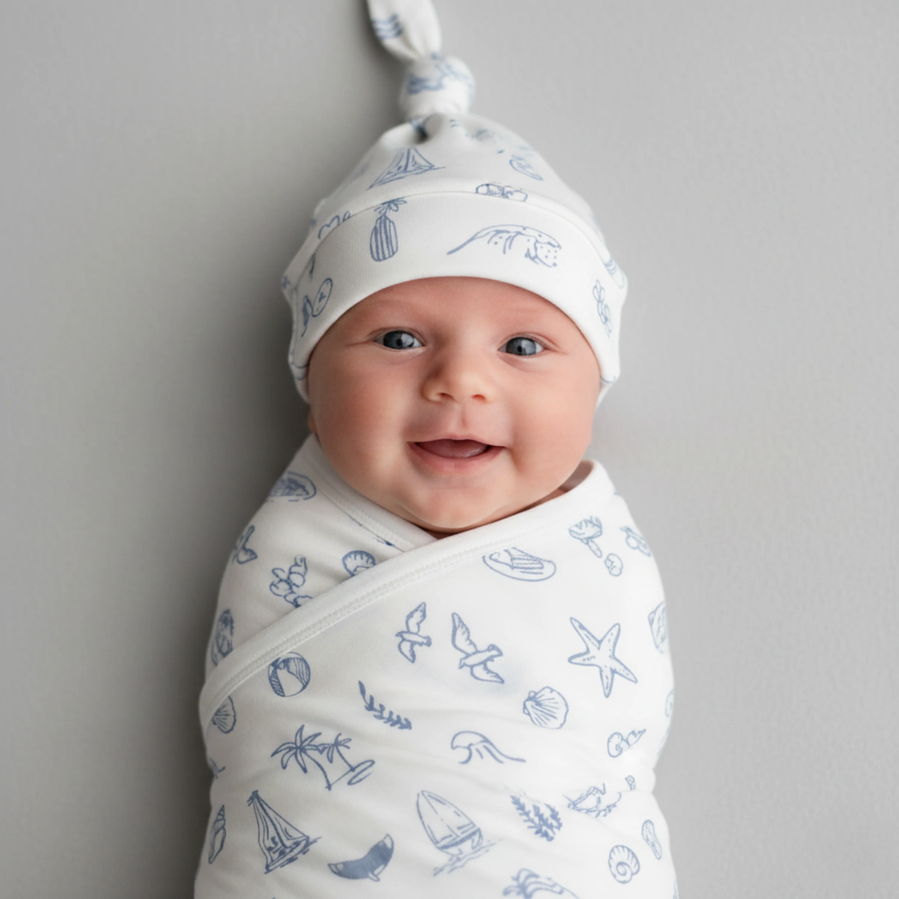 Organic Swaddle Blanket & Hat Set  - Coastal - Image 3