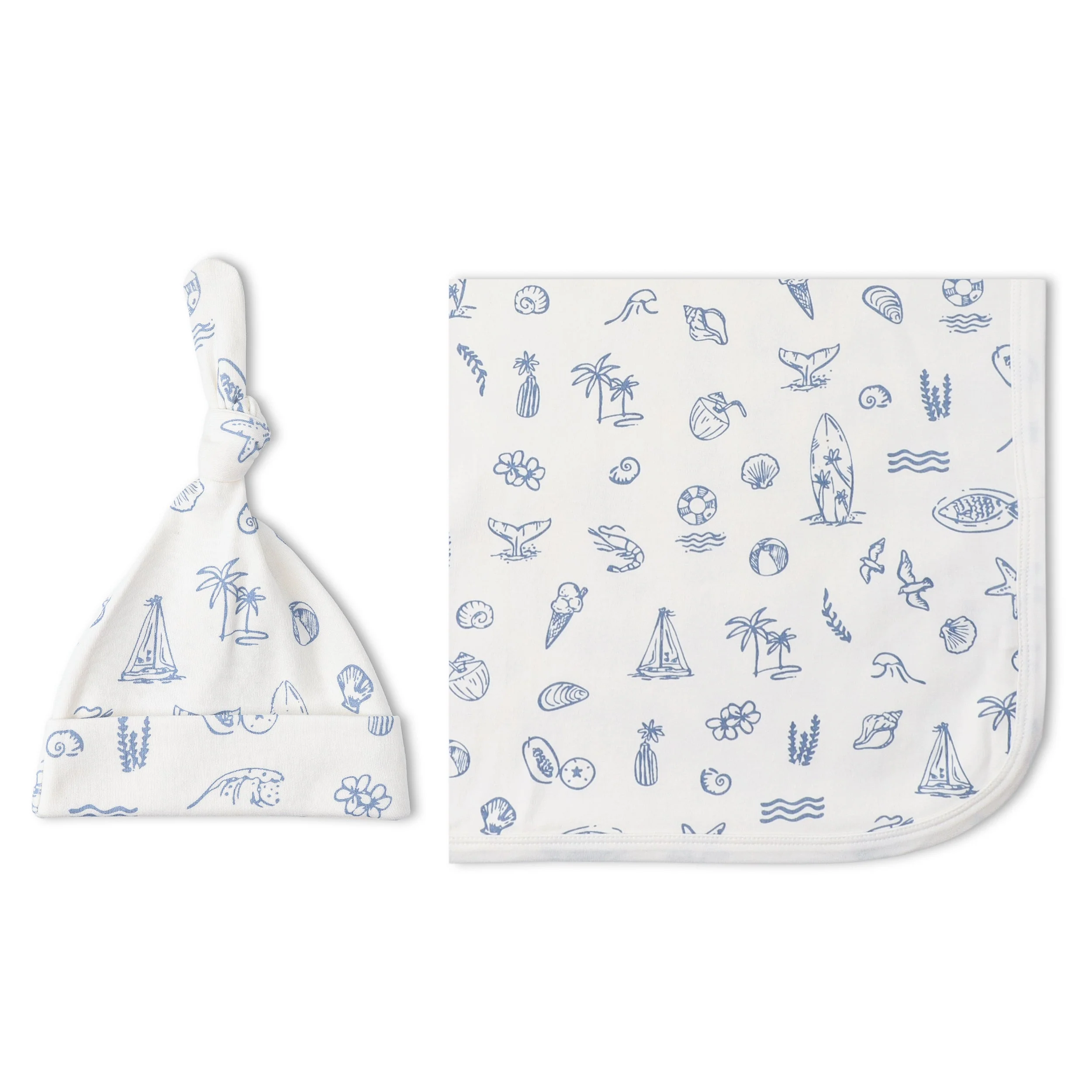 Organic Swaddle Blanket & Hat Set  - Coastal - Image 4
