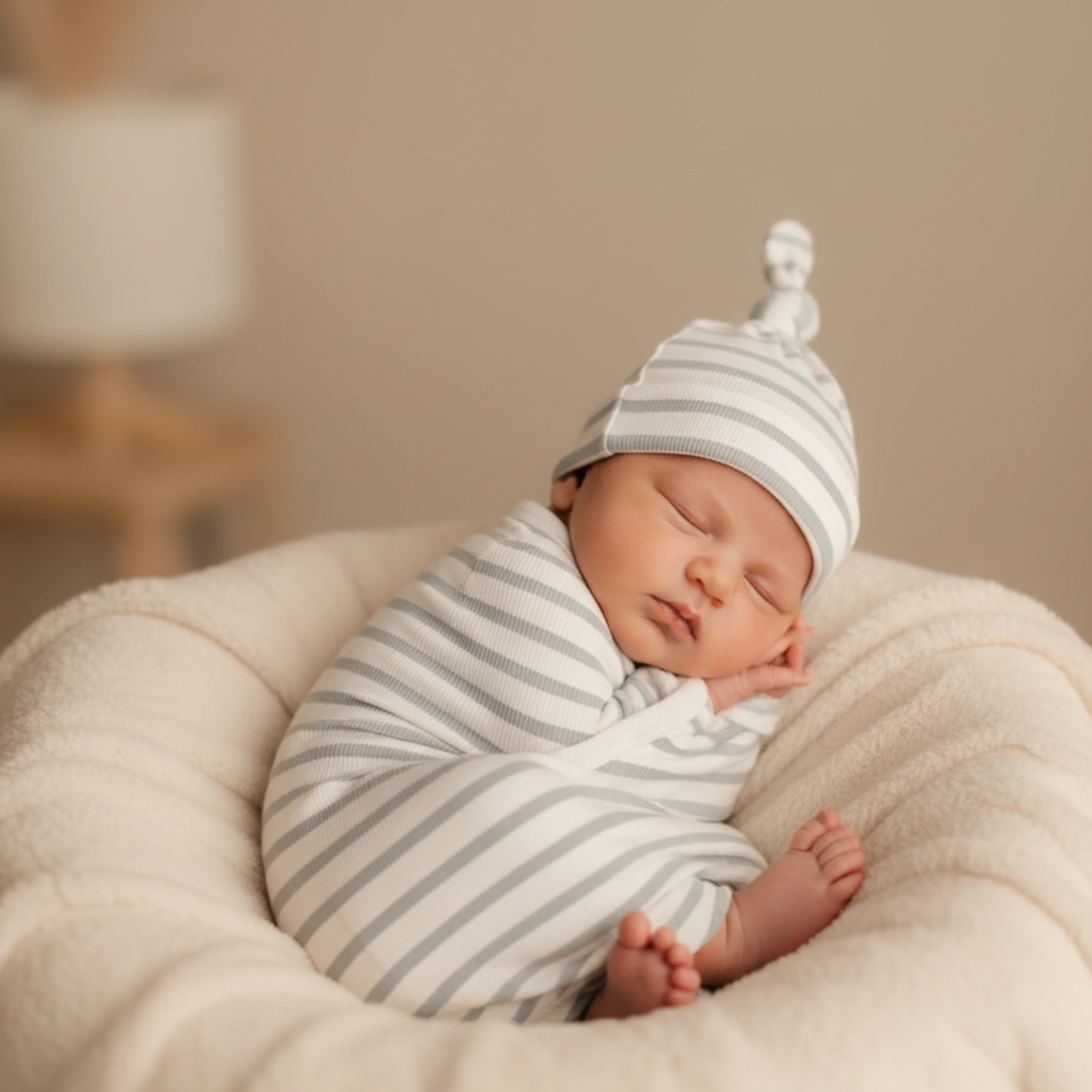 Organic Swaddle Blanket & Hat Set - Fog Stripes - Image 3