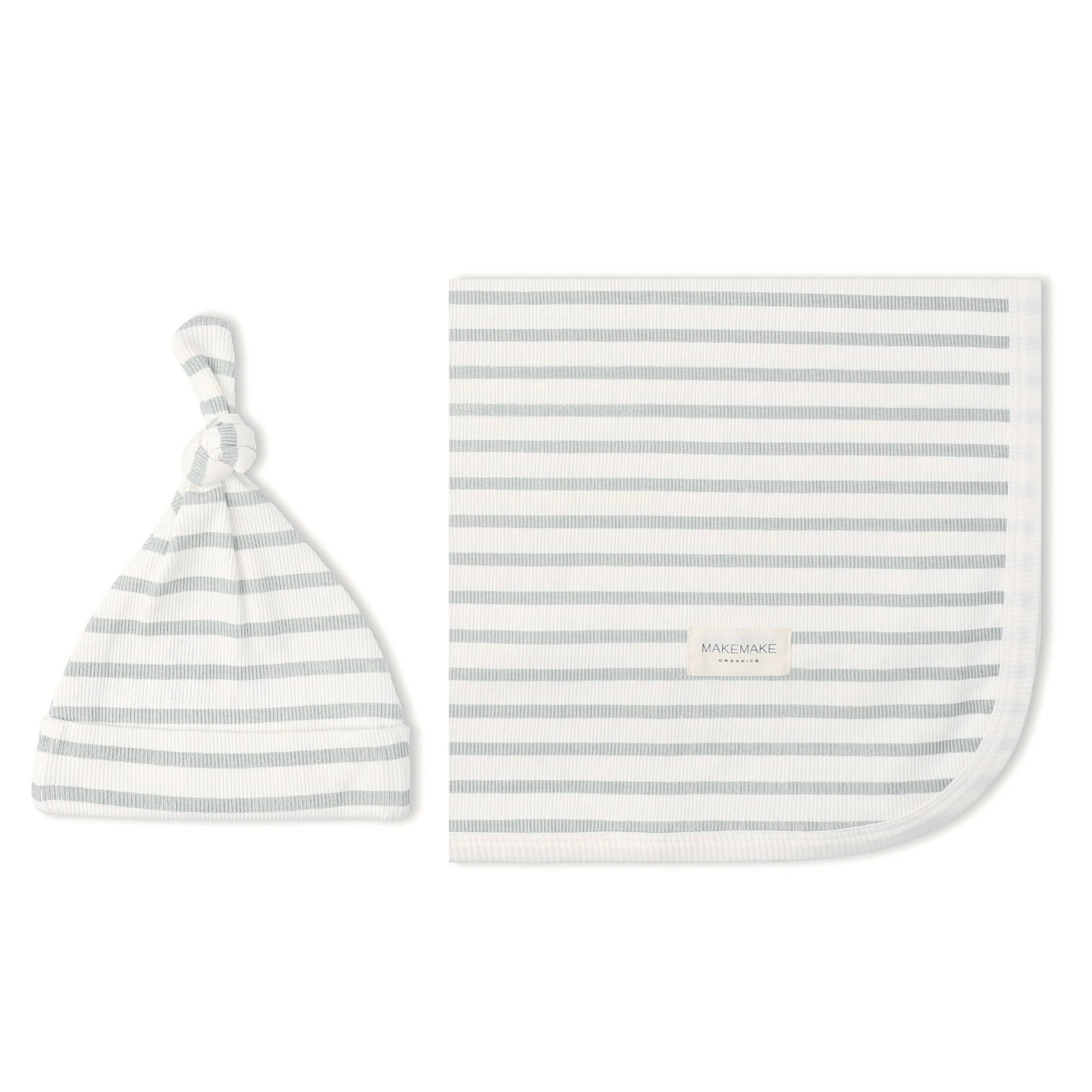 Organic Swaddle Blanket & Hat Set - Fog Stripes - Image 4
