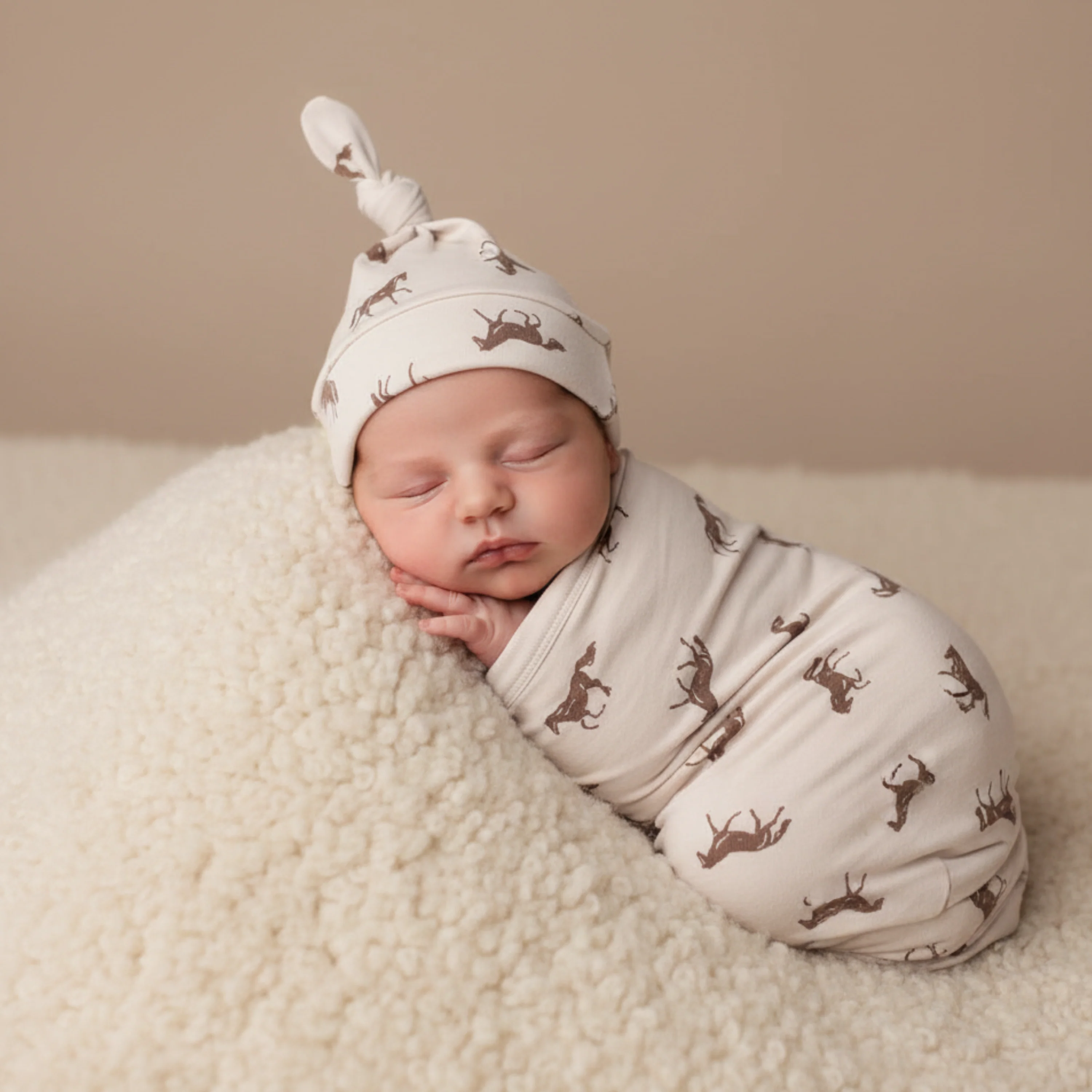 Organic Swaddle Blanket & Hat Set  - Horses - Image 3