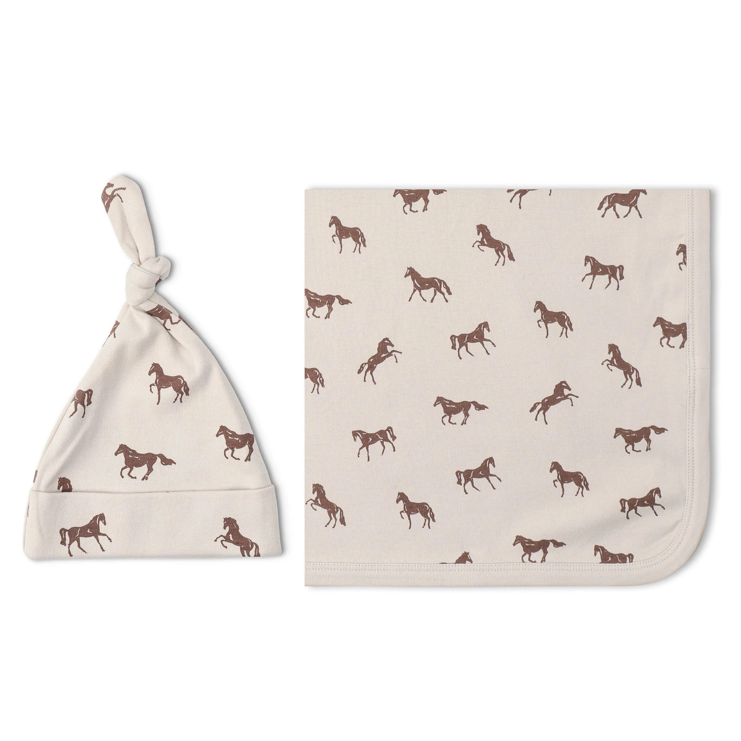 Organic Swaddle Blanket & Hat Set  - Horses - Image 4