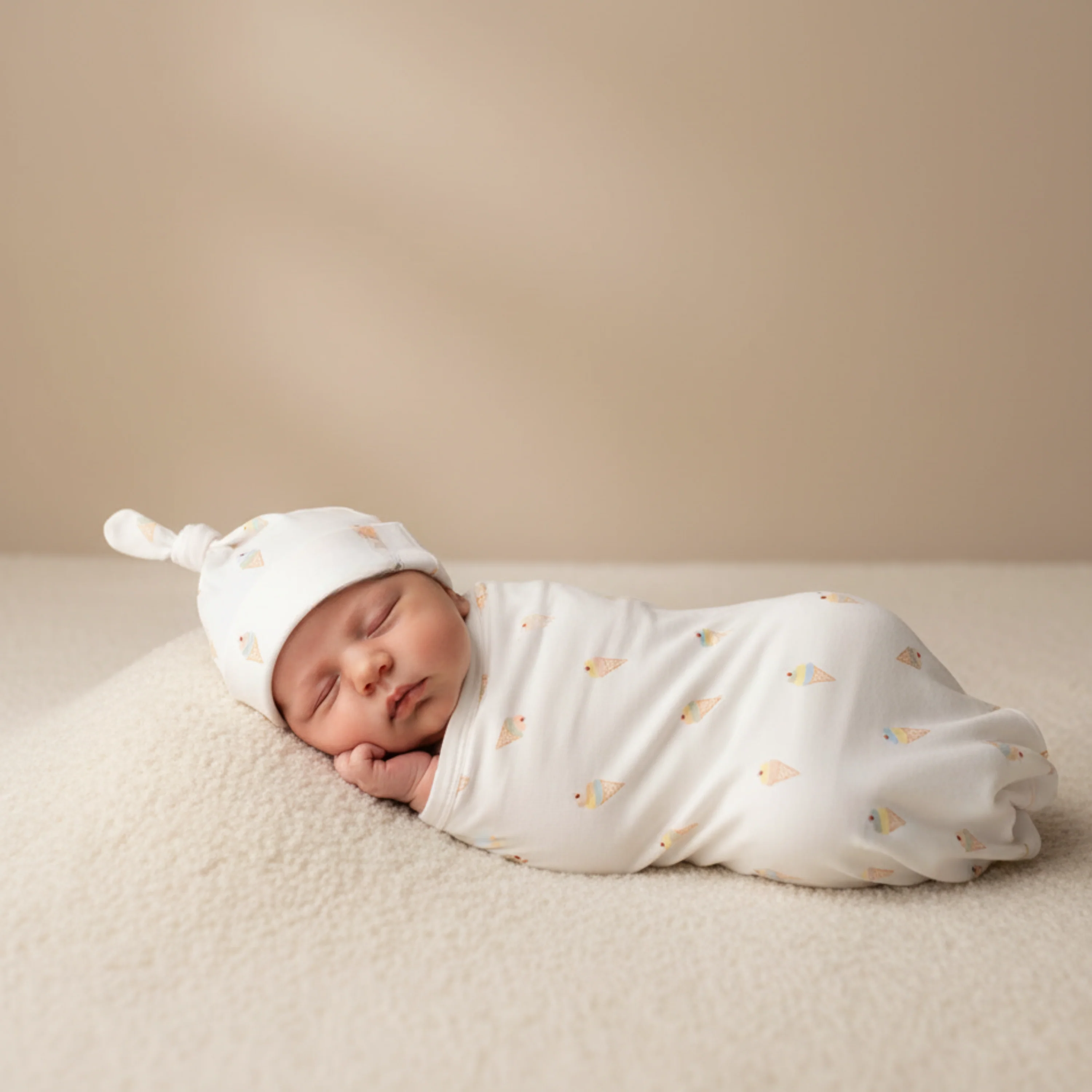 Organic Swaddle Blanket & Hat Set  - Ice Cream - Image 3