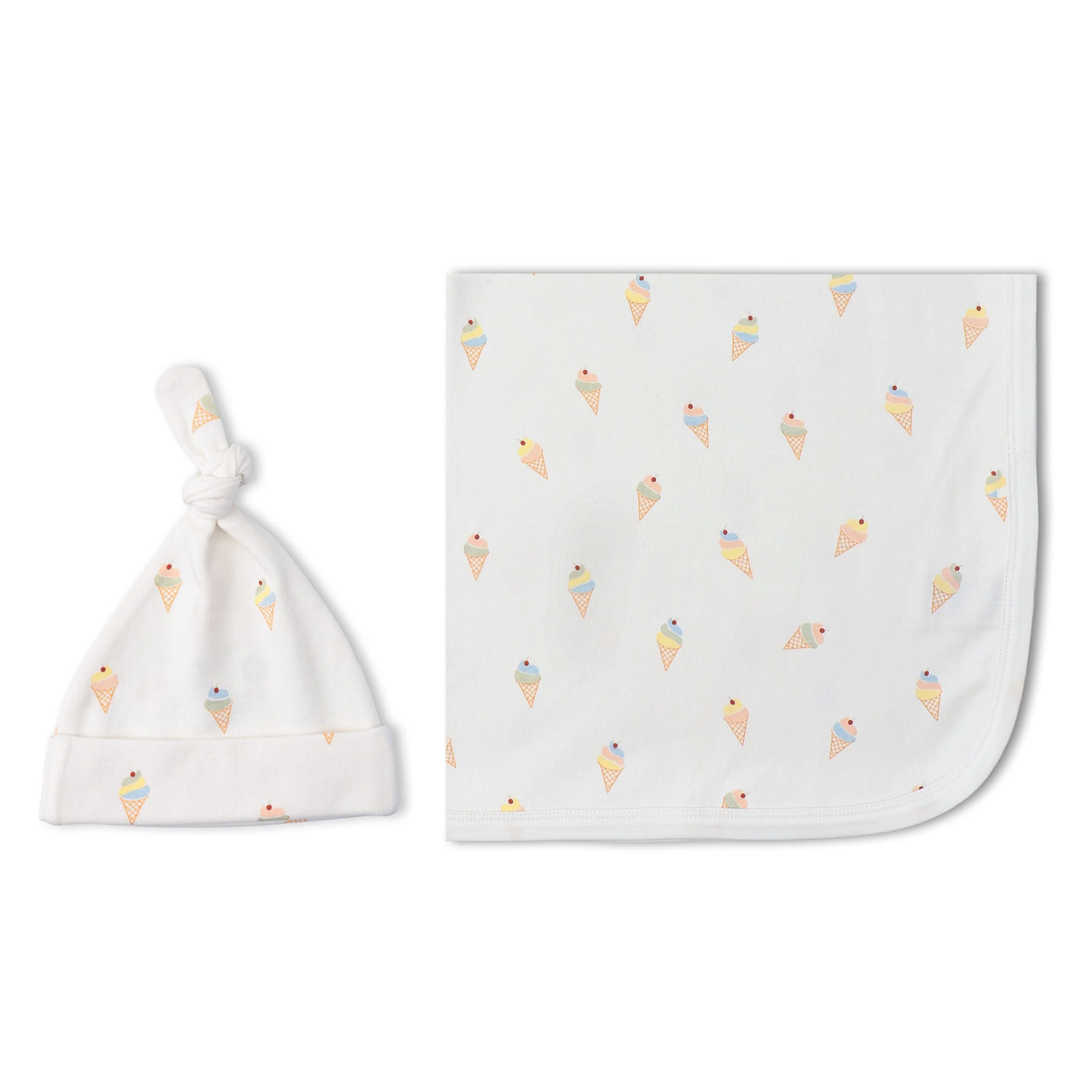 Organic Swaddle Blanket & Hat Set  - Ice Cream - Image 5