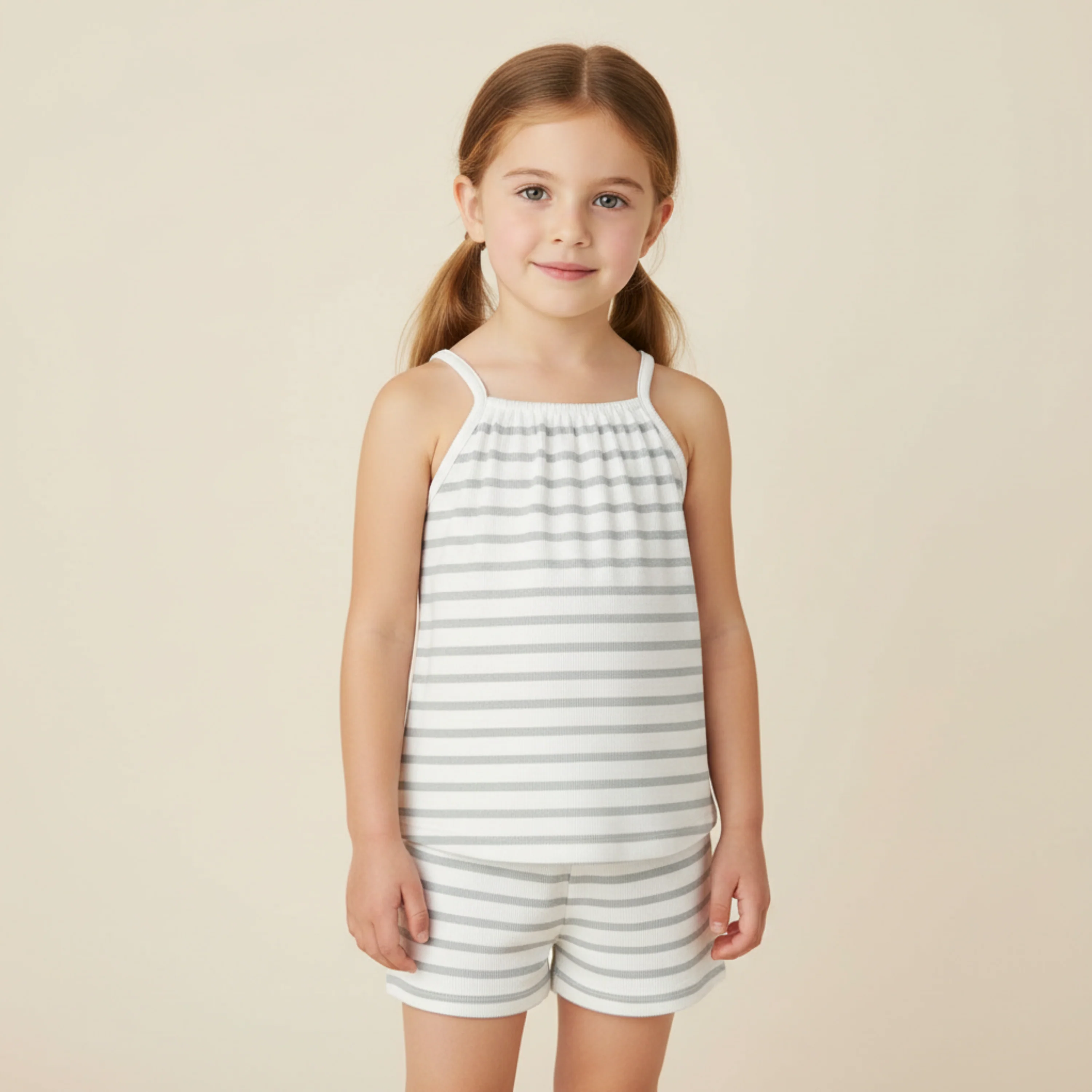 Organic Tank Top & Shorts Set - Fog Stripes - Image 3
