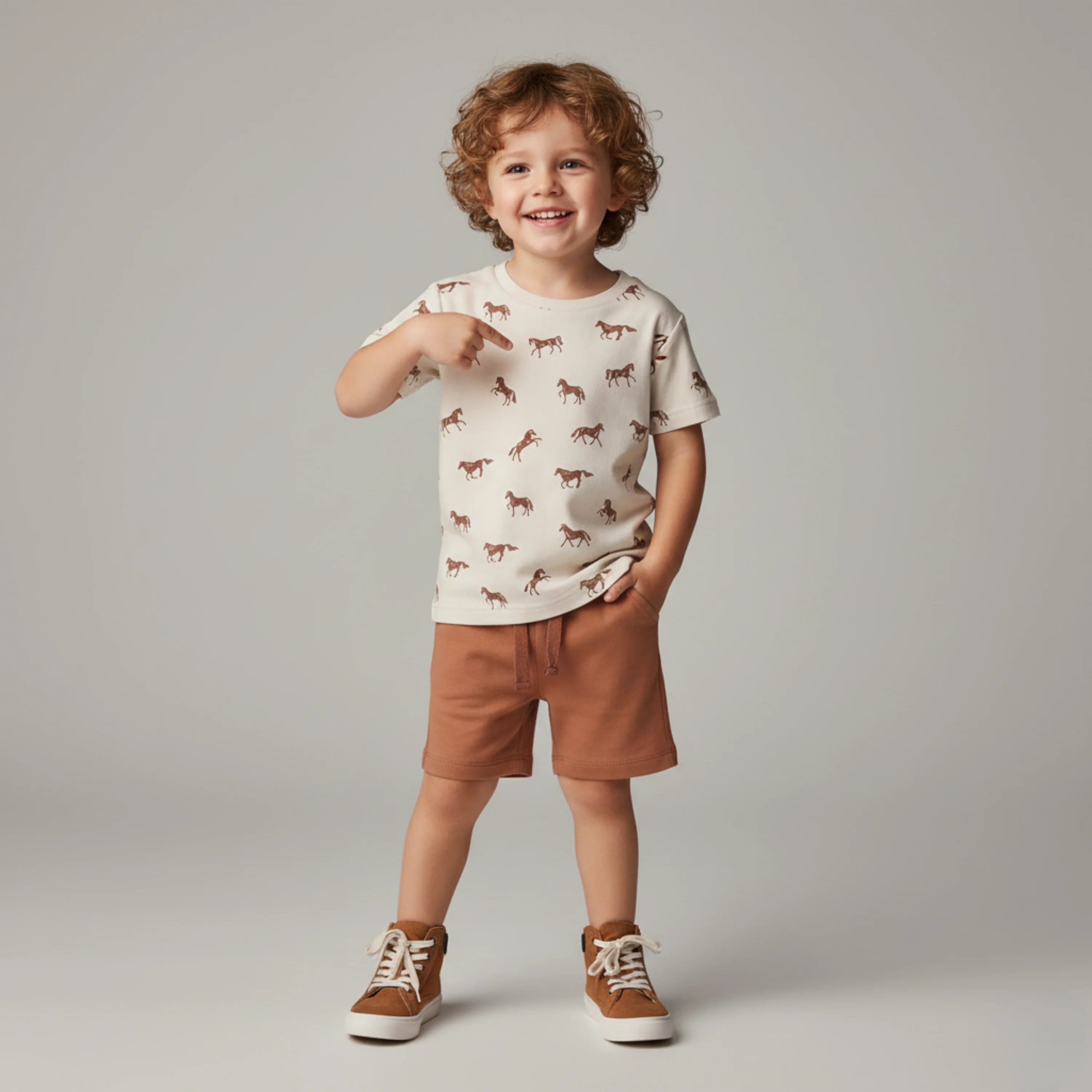 Organic Tee & Shorts Set - Horses - Image 3