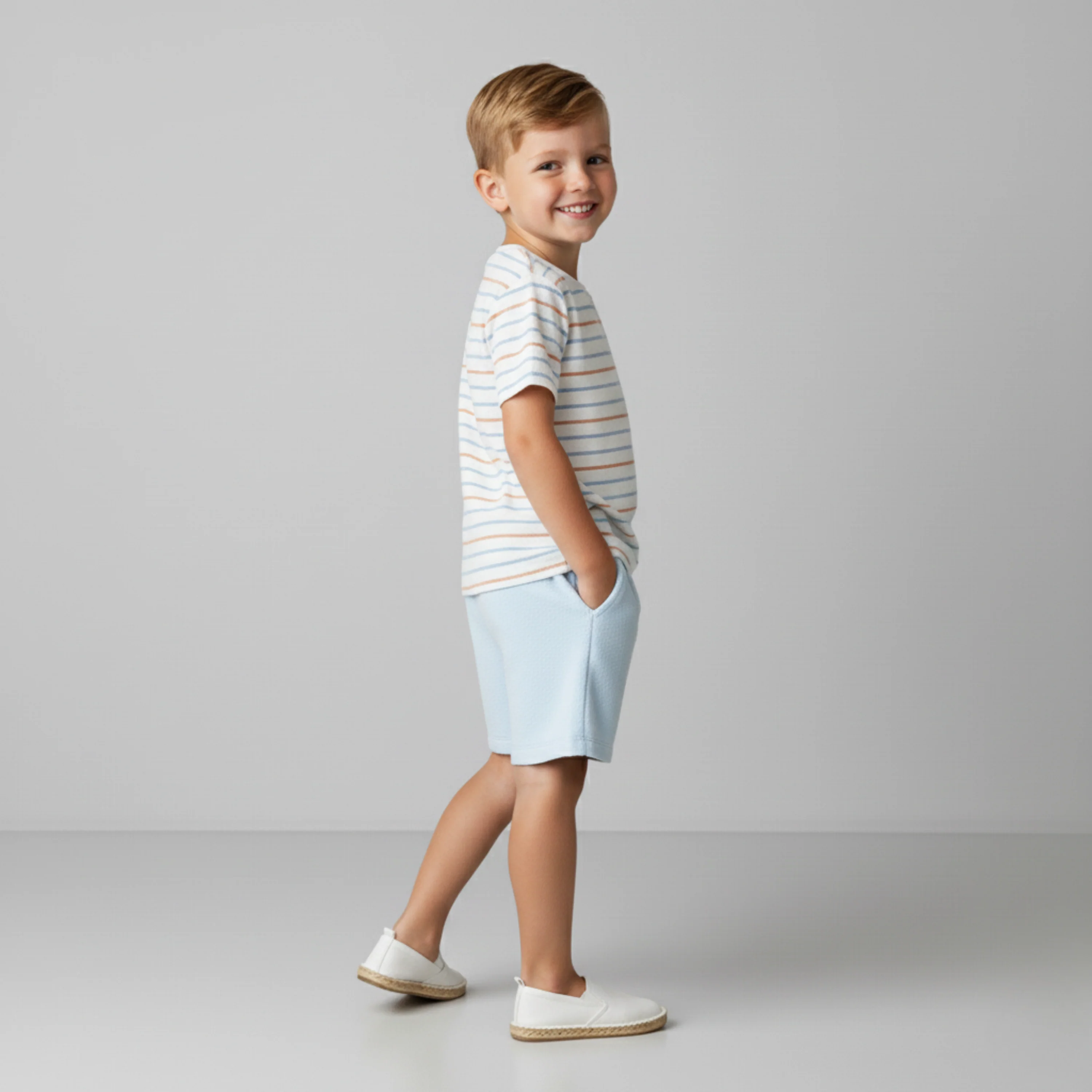 Organic Terry Tee & Shorts Set - Cabana Stripes - Image 3