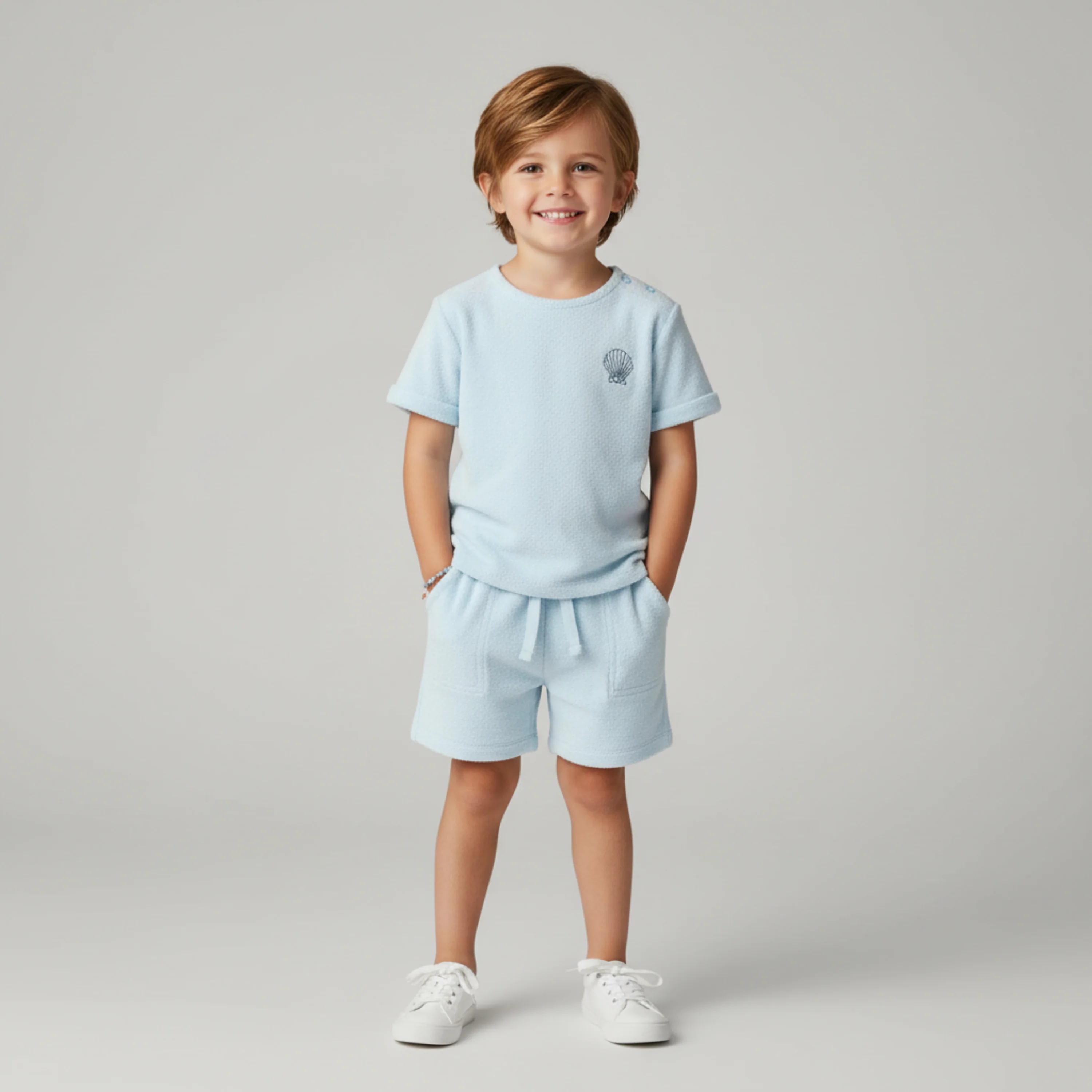 Organic Terry Tee & Shorts Set - Light Blue