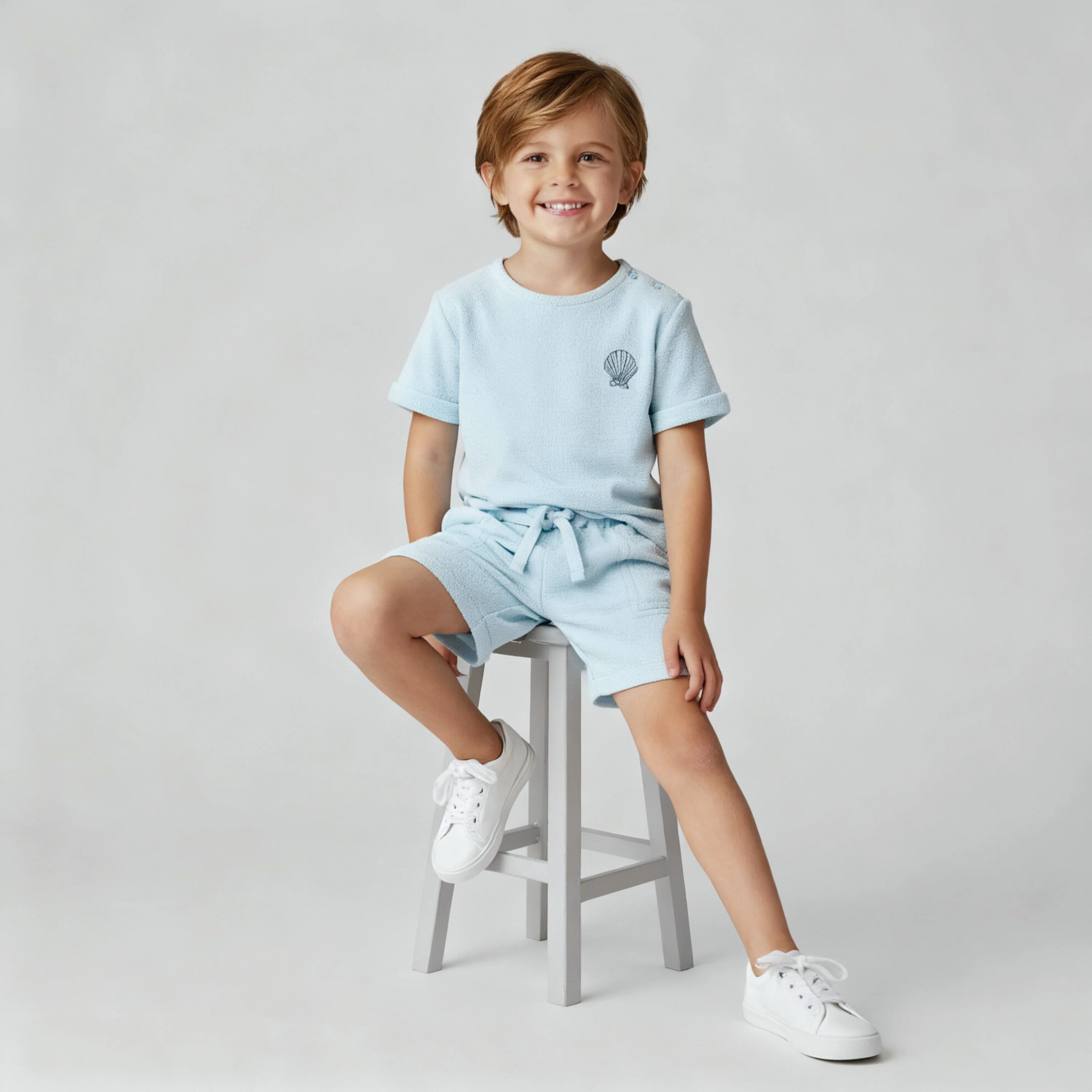 Organic Terry Tee & Shorts Set - Light Blue - Image 3