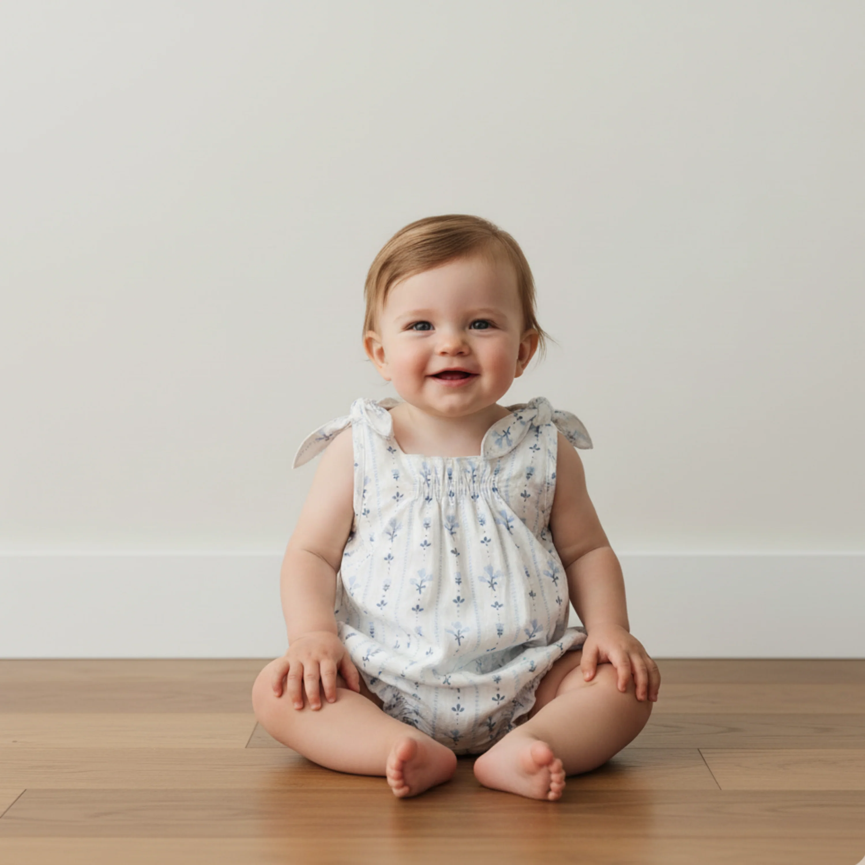 Organic Tie Shoulder Bubble Romper - Blue Vines - Image 3