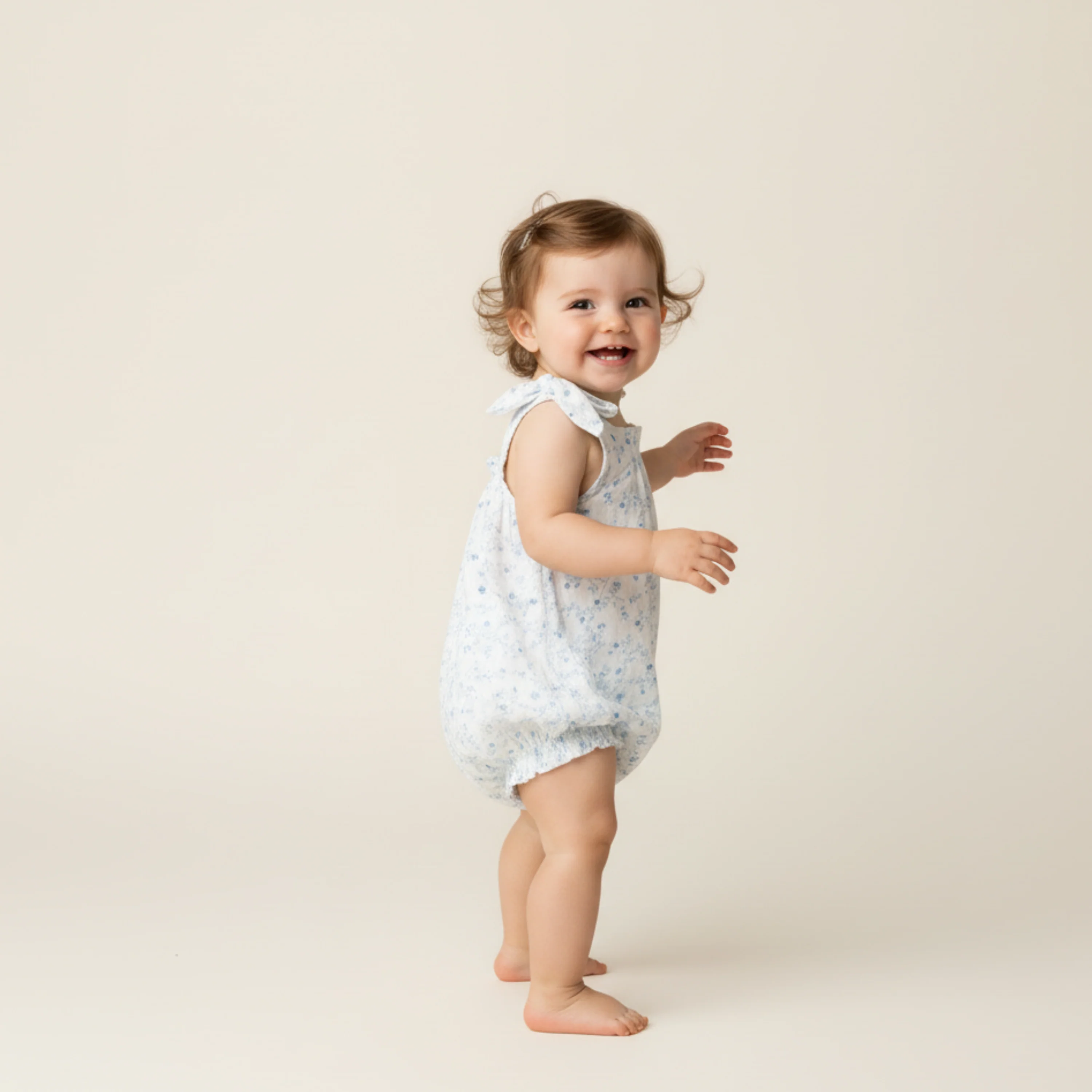 Organic Tie Shoulder Bubble Romper - Ivy Floral - Image 3