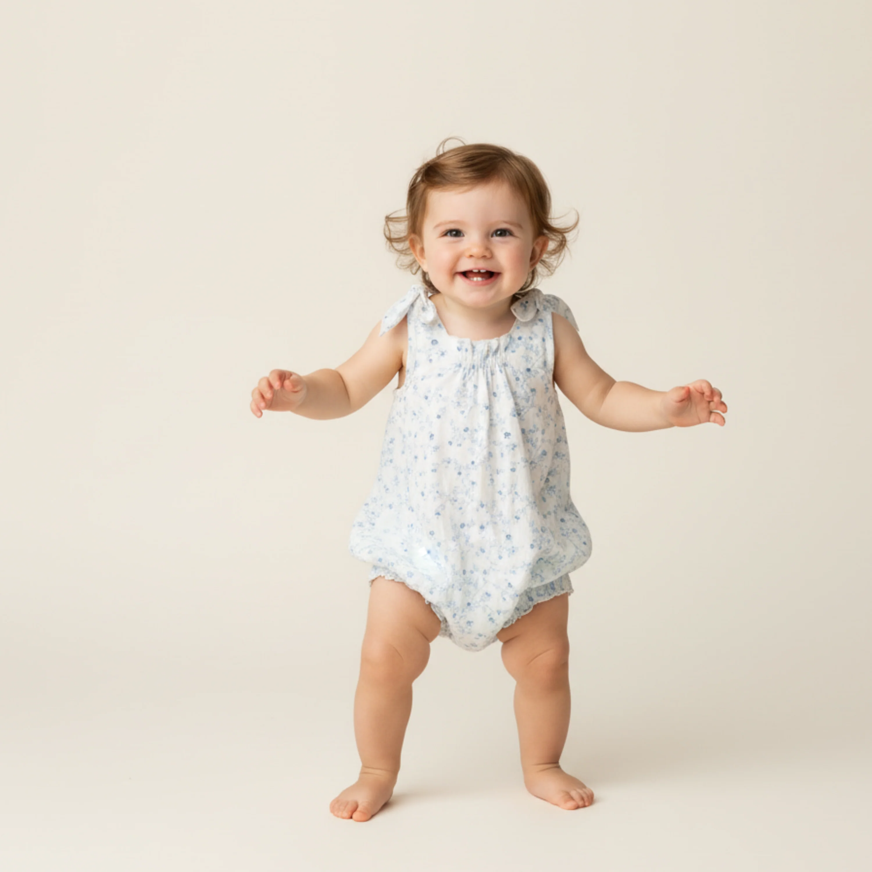 Organic Tie Shoulder Bubble Romper - Ivy Floral - Image 4