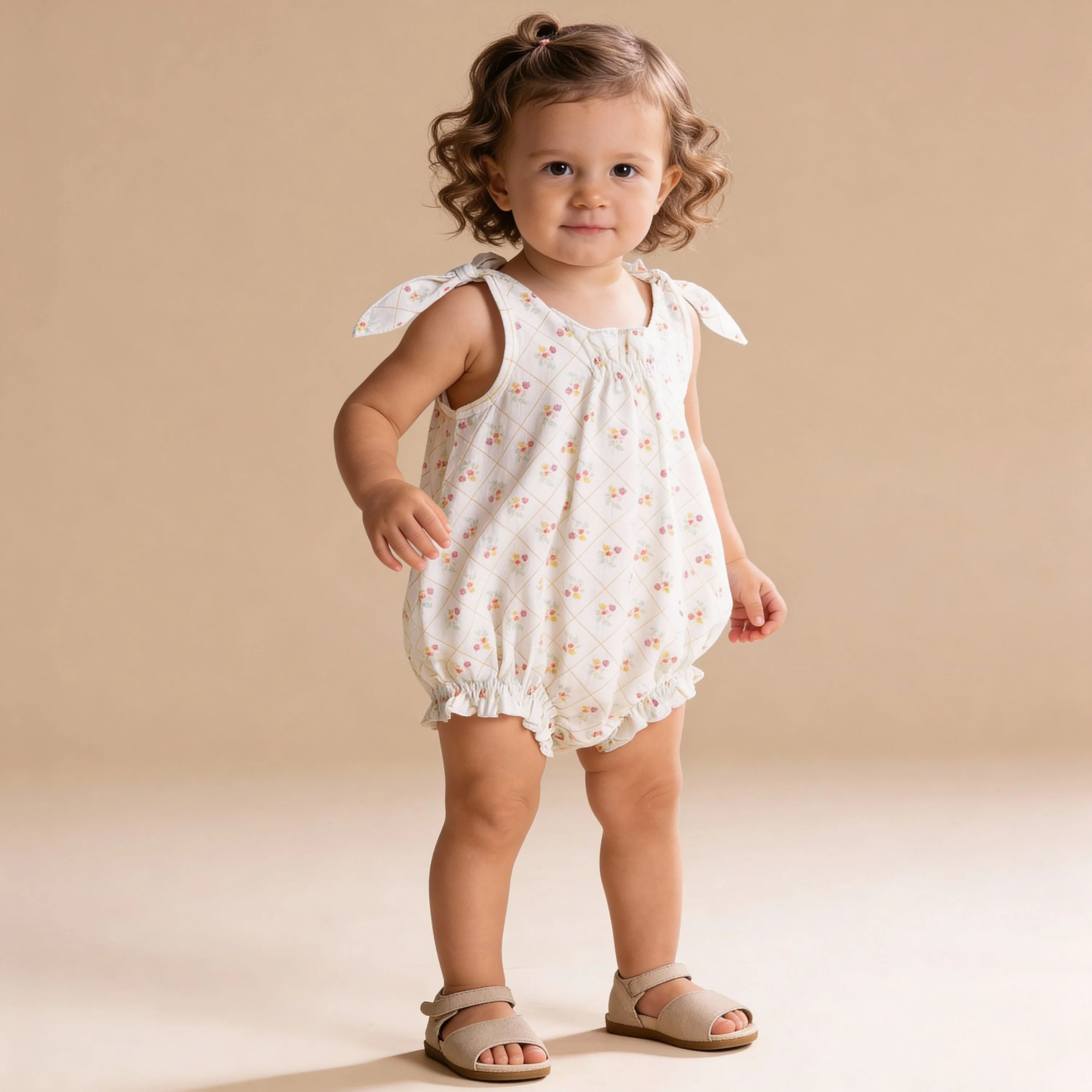 Organic Tie Shoulder Bubble Romper - Spring Weave - Image 3