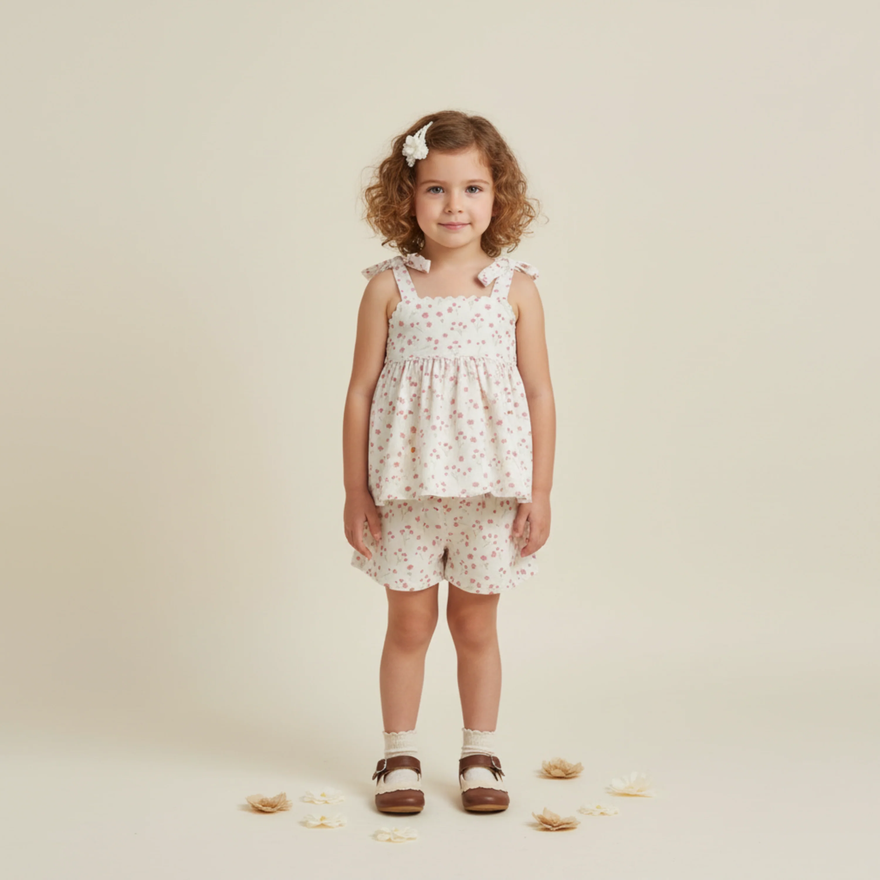 Organic Tie Up Top & Shorts Set - Pink Bloom - Image 3