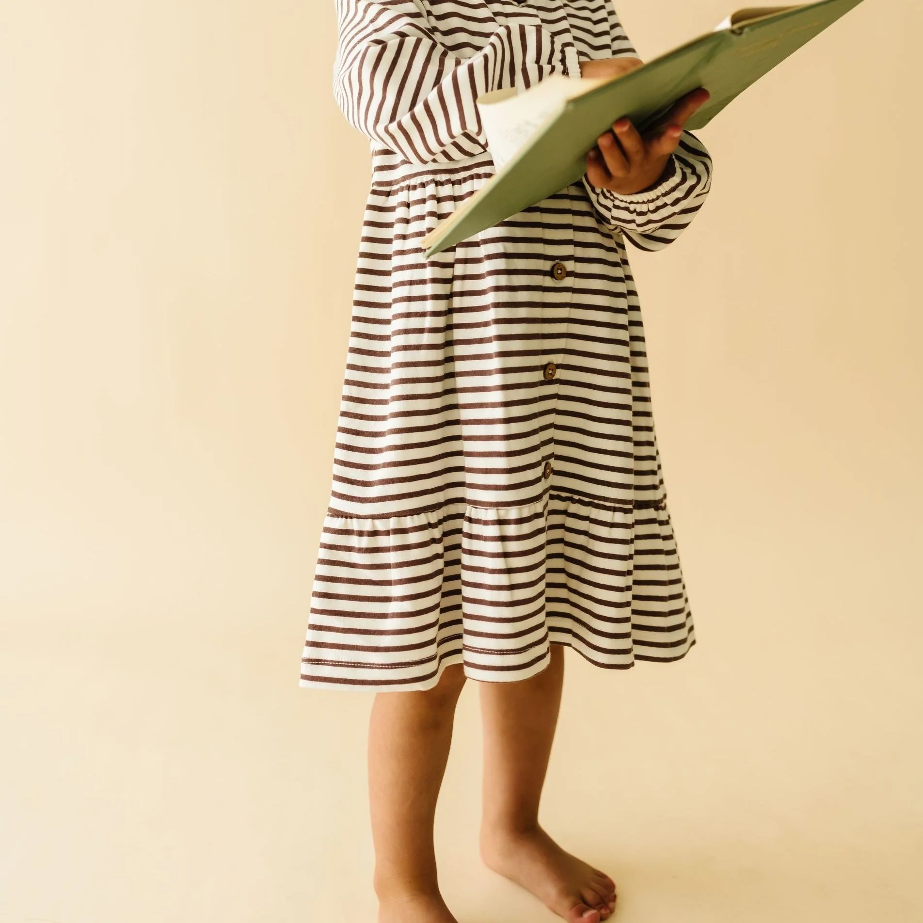 Organic Tiered Dress - Plum Stripes - Image 3