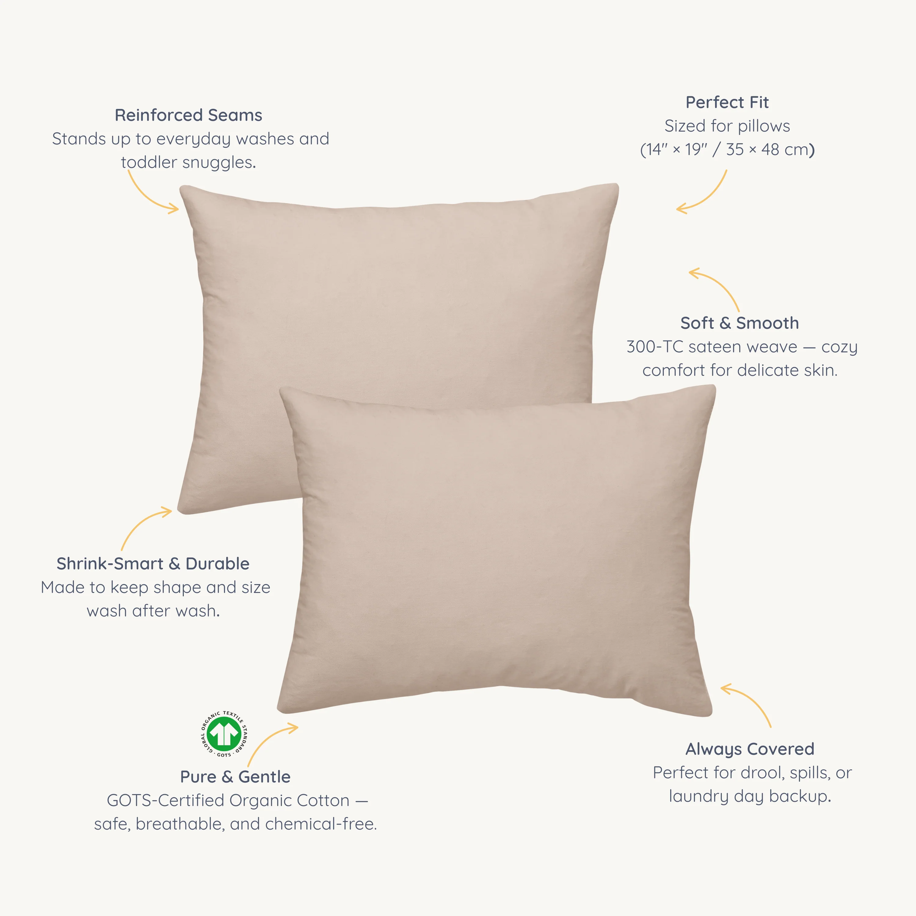 Organic Toddler Pillowcase - Taupe - Image 4