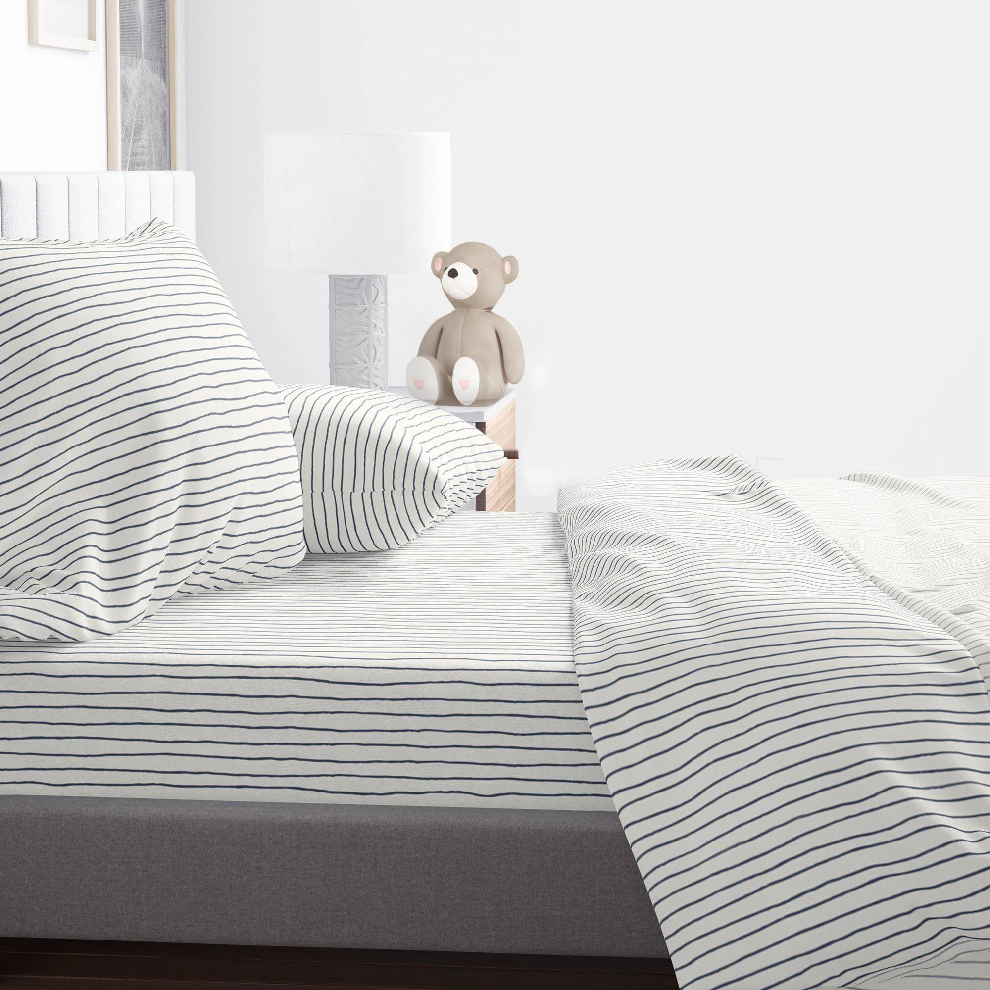 Organic Cotton Sheet Set - Navy Blue Stripes - Image 11