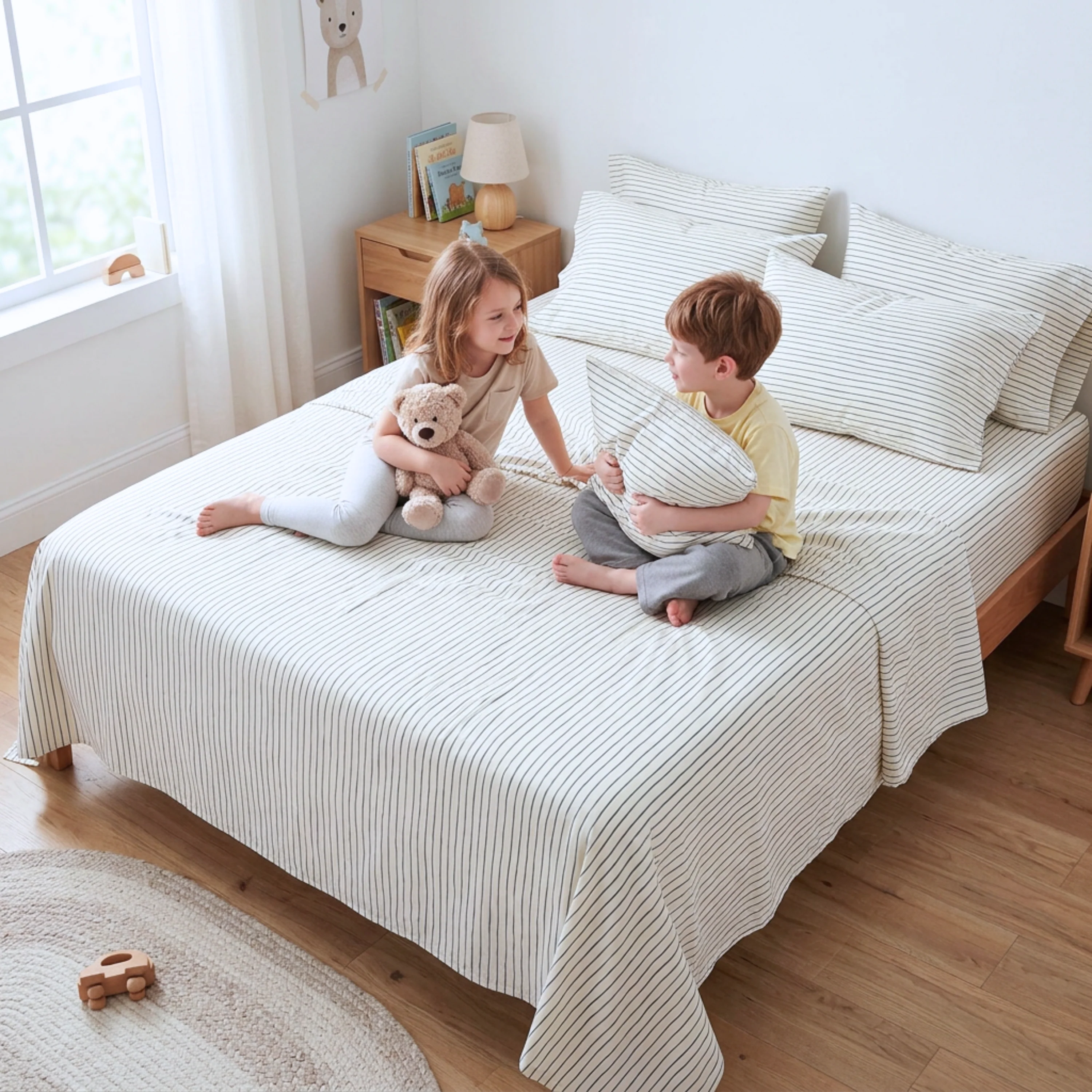 Organic Cotton Sheet Set - Navy Blue Stripes - Image 4