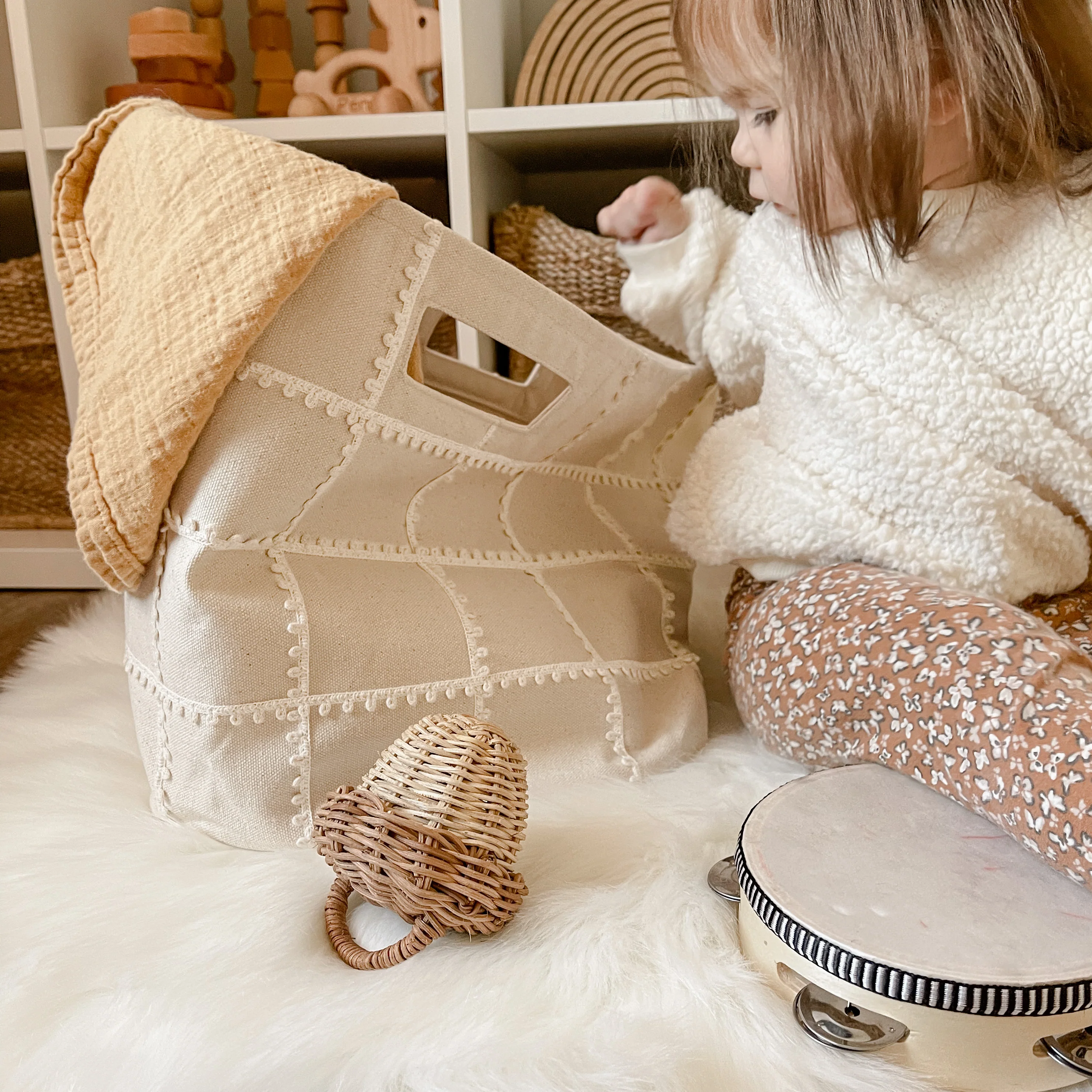 Handmade Canvas Storage Basket Lace - Ivory - Image 2