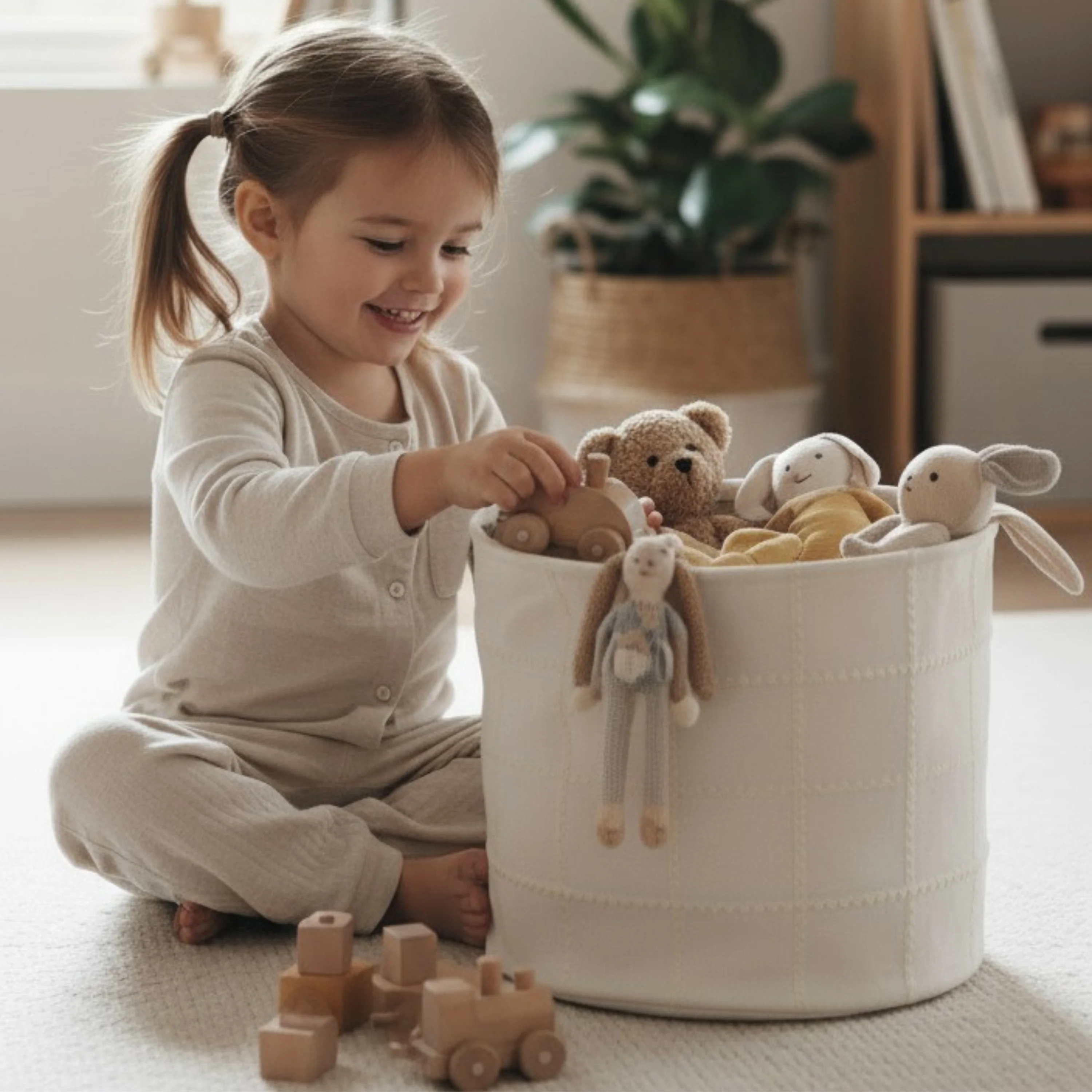 Handmade Canvas Storage Basket Mesh Lace -Oat - Image 2