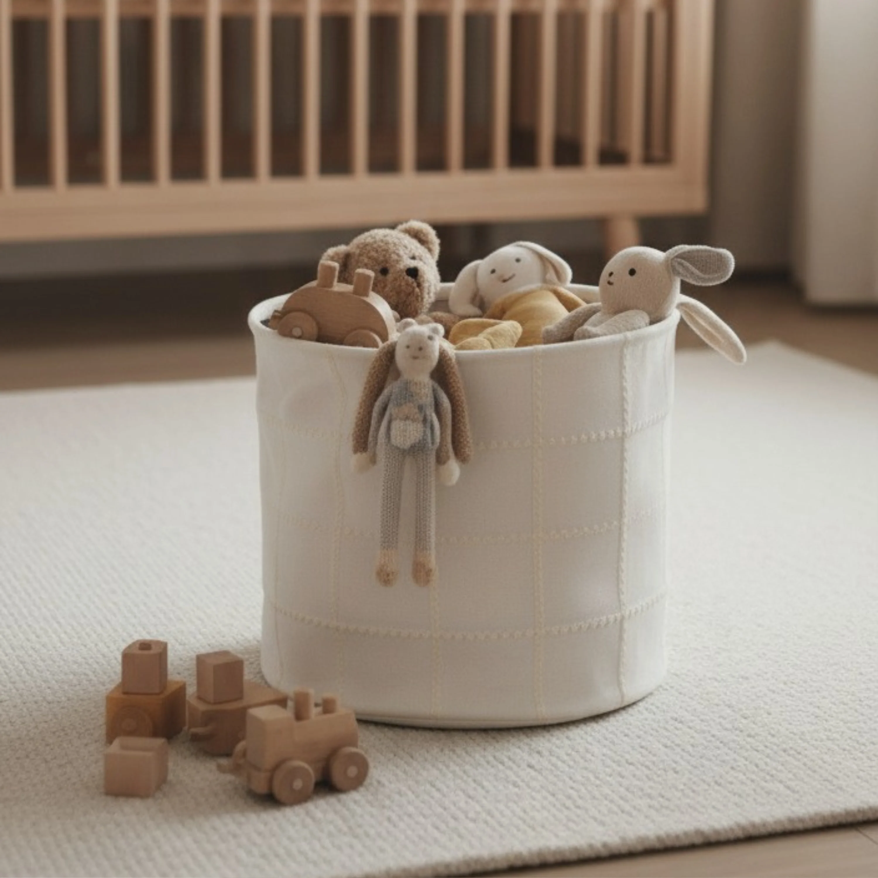 Handmade Canvas Storage Basket Mesh Lace -Oat - Image 4