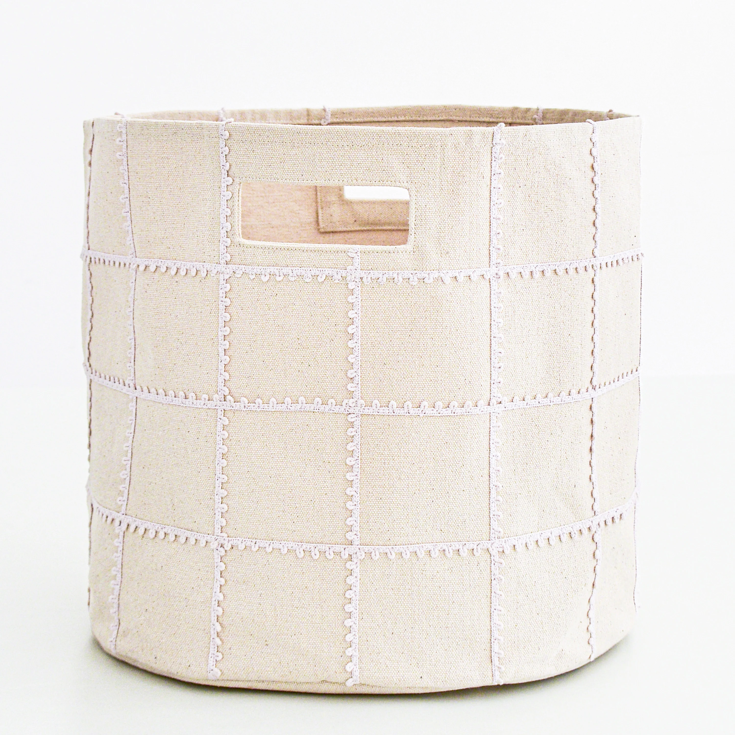 Handmade Canvas Storage Basket Lace - Taupe - Image 2