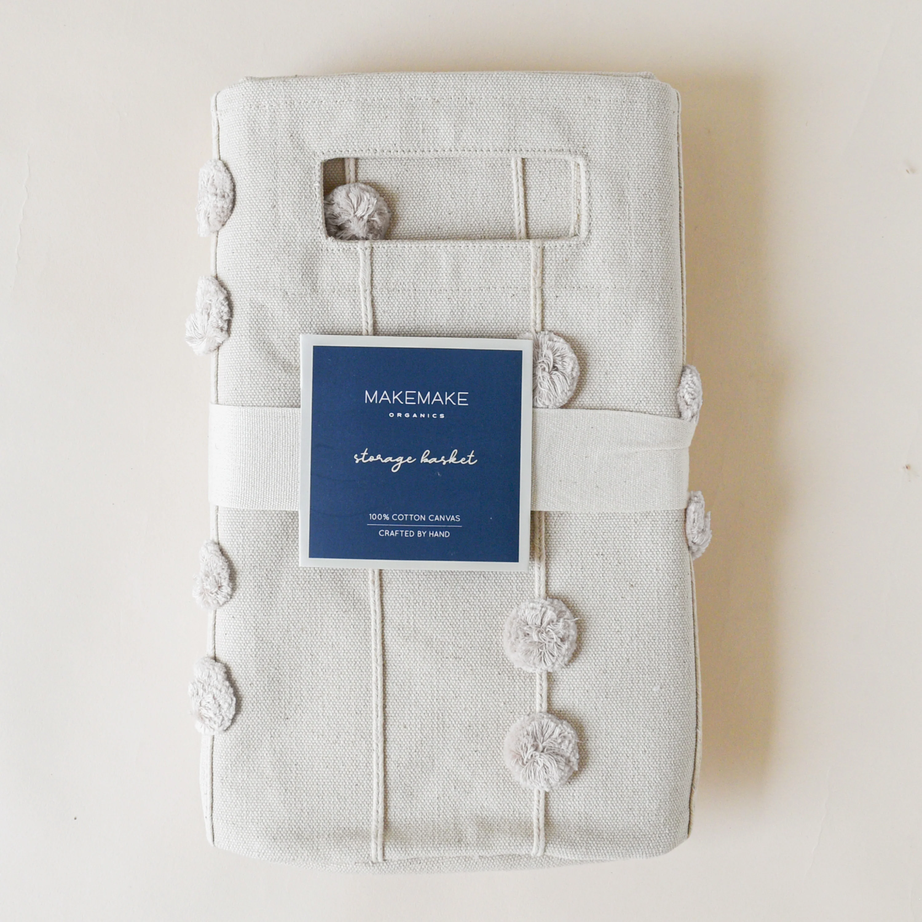 Handmade Canvas Storage Basket Pom Pom - Ivory - Image 4
